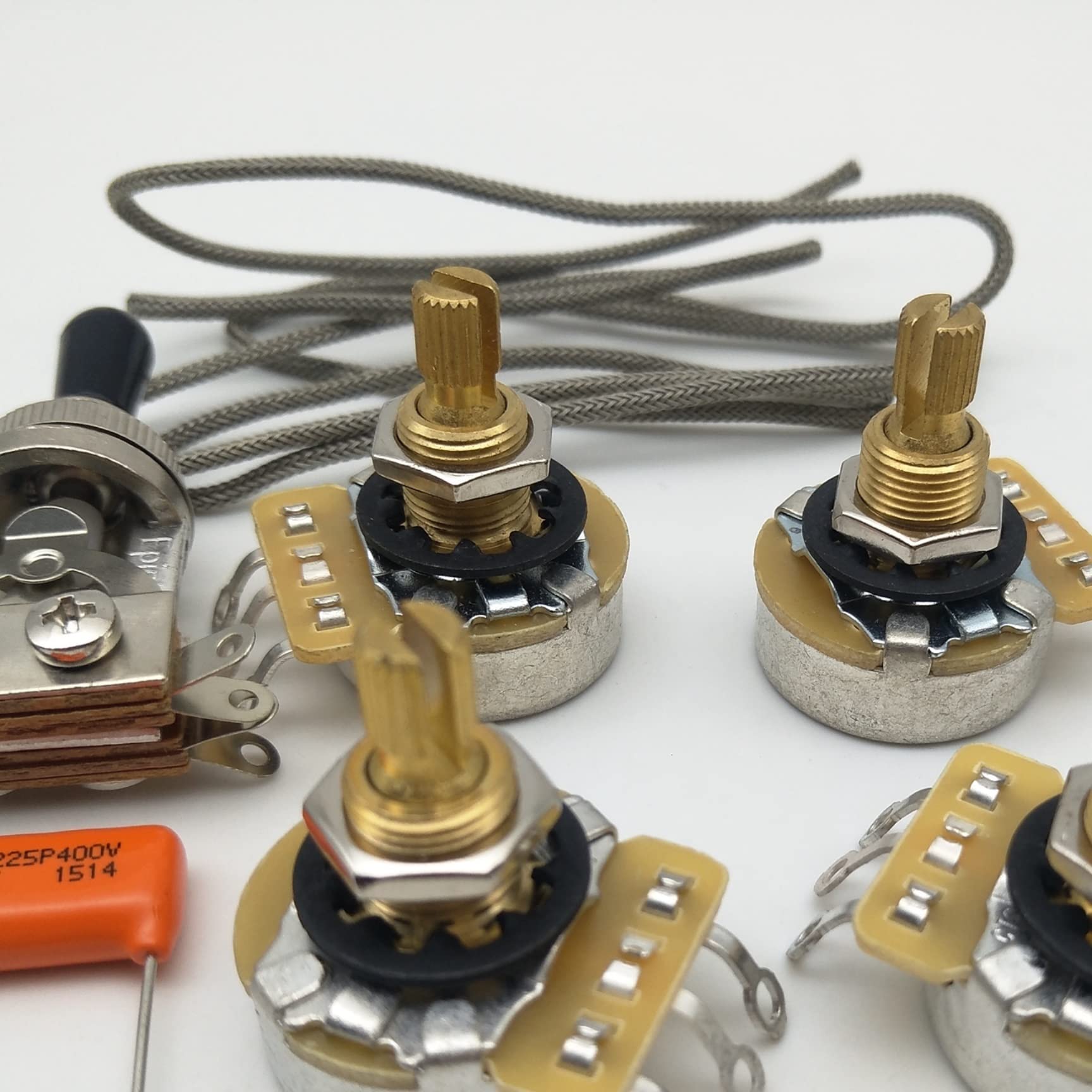 500K Ohm Guitar Potentiometer with Copper Shaft & Orange Drop Capacitor - Premium Prewired Wiring Harness Kit for Les Paul Guitars - Perfect for DIY Guitar Repairs & Tone Upgrades