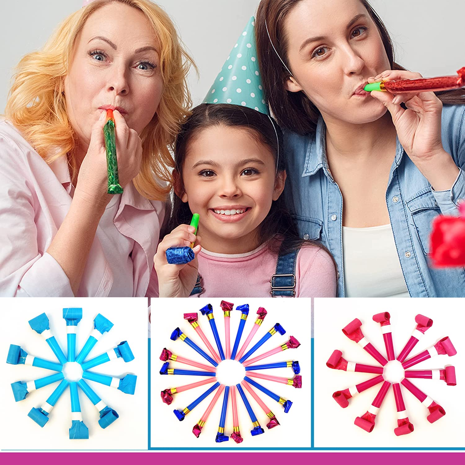 **10-Pack Blue Party Blowers with Whistles - Fun Noise Makers for Kids & Adults - Perfect for Birthday Parties, Celebrations, and Festive Events**