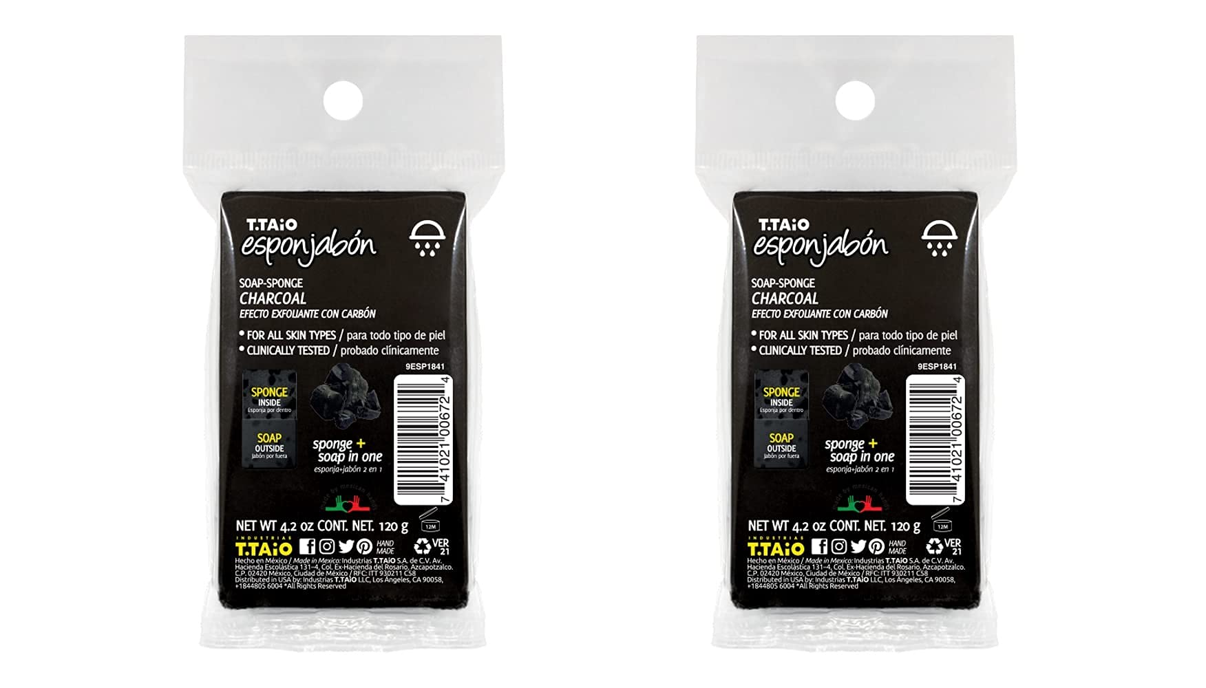 T.TAiO Charcoal Soap Sponge for Deep Cleansing - Pack of 2 | Exfoliating & Oil-Absorbing Facial & Body Scrub | Perfect for Acne-Prone Skin & Blackhead Removal