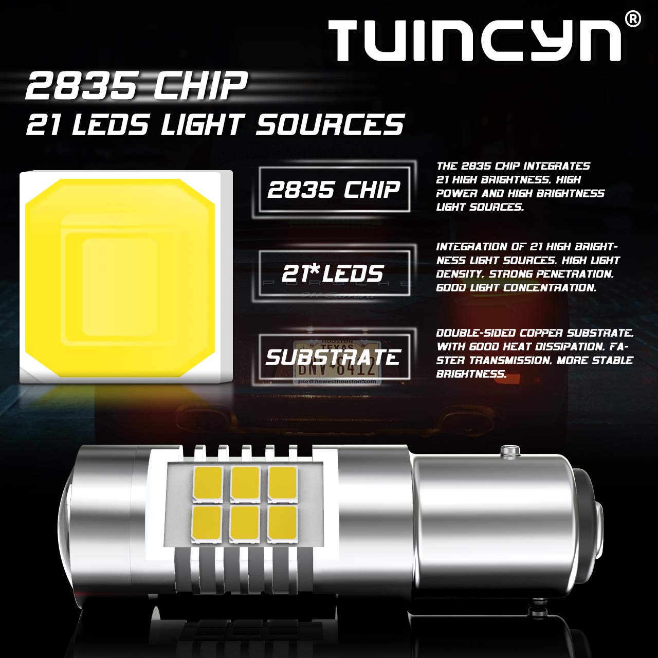 TUINCYN 1157 LED Bulb White - 2057 2357 7528 BAY15D Replacement Bulbs for Tail, Brake, Turn Signal, Reverse & Parking Lights - 12V DC (Pack of 2) - Perfect for Cars, Trucks, SUVs & Motorcycles