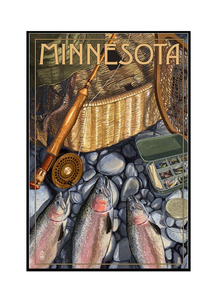 Minnesota Fishing Still Life Art - 24x36 Framed Gallery Wrapped Canvas Wall Decor - Perfect for Living Room, Cabin & Outdoor Enthusiast Gifts