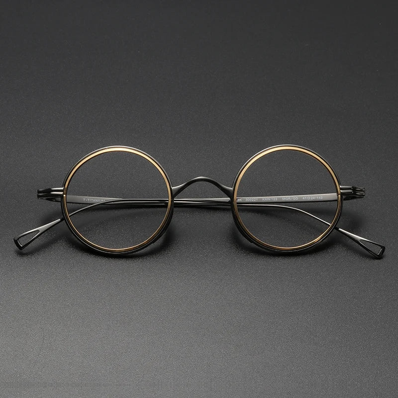 Stylish Unisex Black Titanium Round Full Rim Eyeglasses KM123 - Perfect for Work, Reading & Everyday Fashion