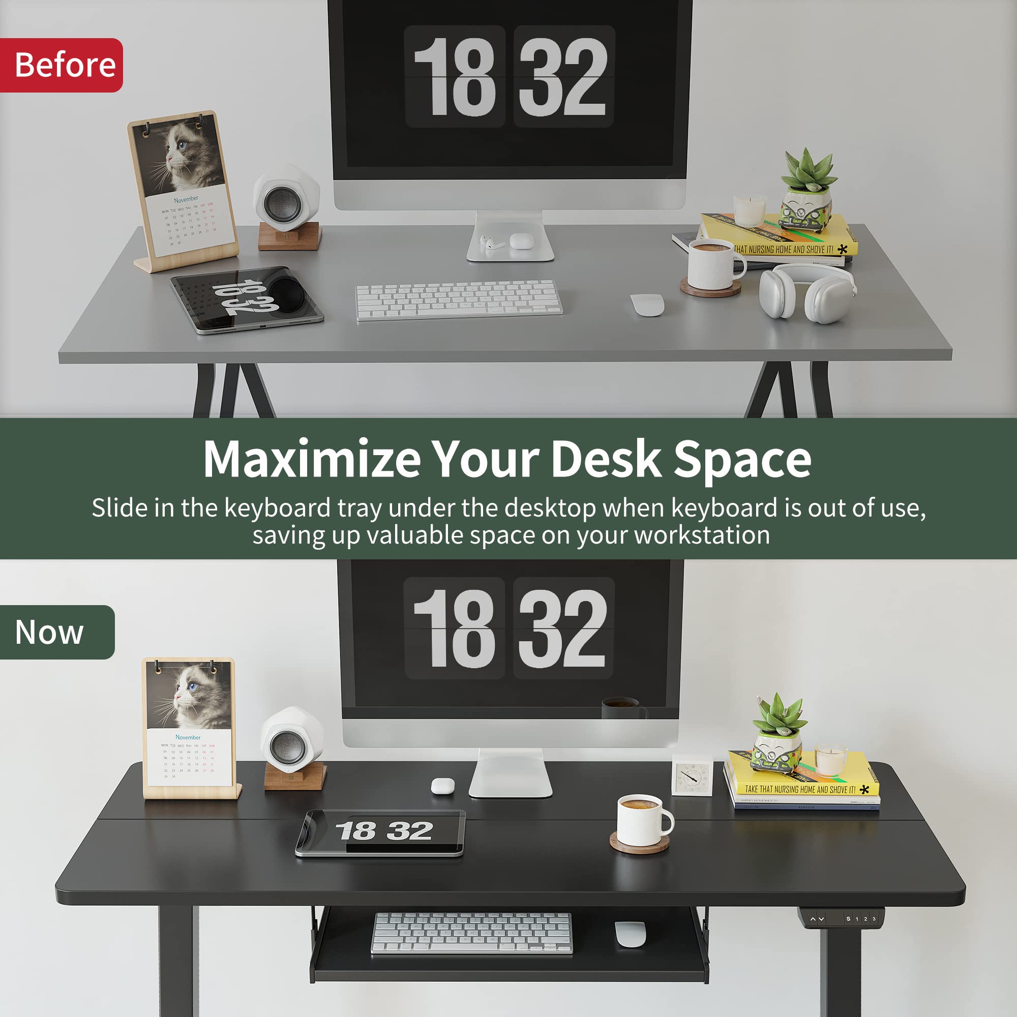 FEZIBO 48 x 24 Inches Electric Height Adjustable Standing Desk with Keyboard Tray - Sit Stand Office Desk for Home & Workspace, Black - Perfect for Remote Work, Gaming & Ergonomic Computer Setup