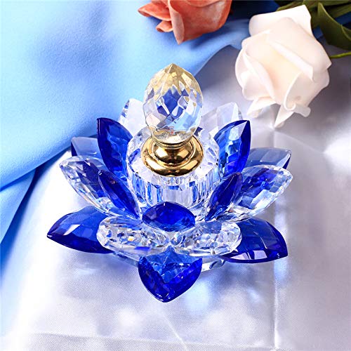 JQJ Blue Crystal Perfume Bottles - Elegant Empty Lotus Flower Figurine for Women | Perfect for Home Decor, Bathroom Accessories & Romantic Gifts