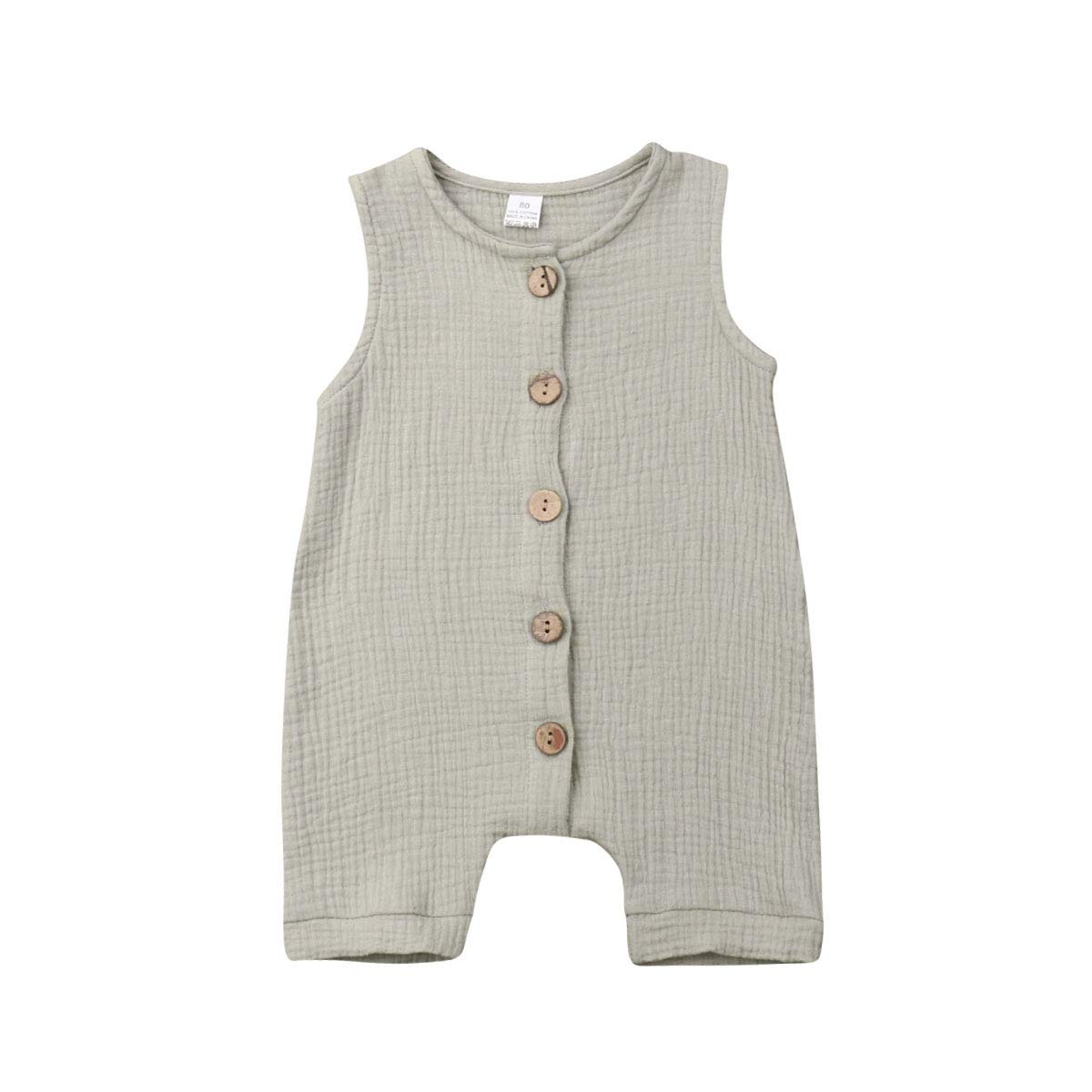 Newborn Baby Clothes | Soft Cotton Linen Romper Jumpsuits for Boys & Girls | Button-Down Solid Color Overalls | Summer Infant Outfits | Perfect for Playtime, Photos & Daily Wear