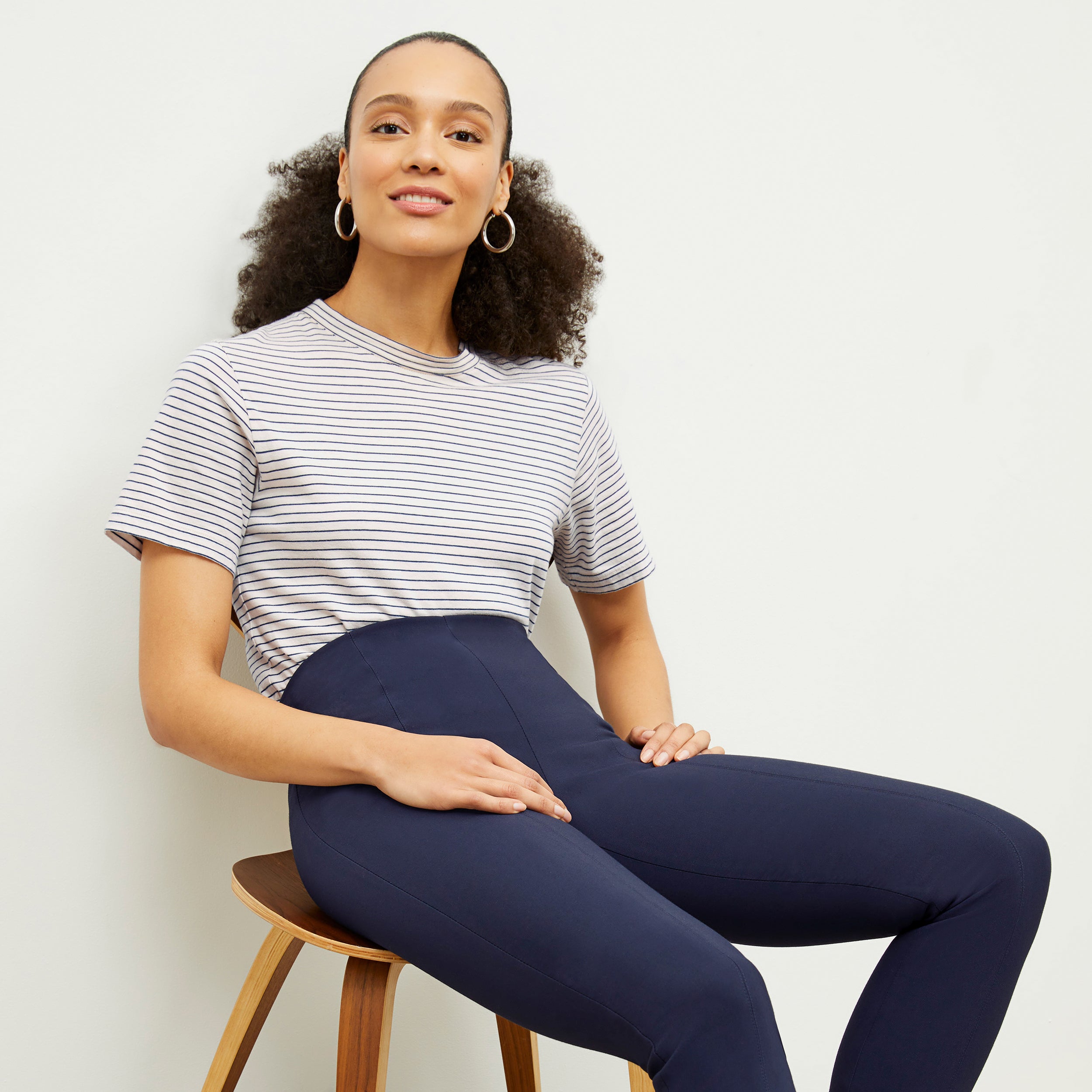 Foster Cigarette Pants for Women - High Waist PowerStretch Slim Fit Trousers in Dark Navy | Perfect for Yoga, Workouts & Casual Wear