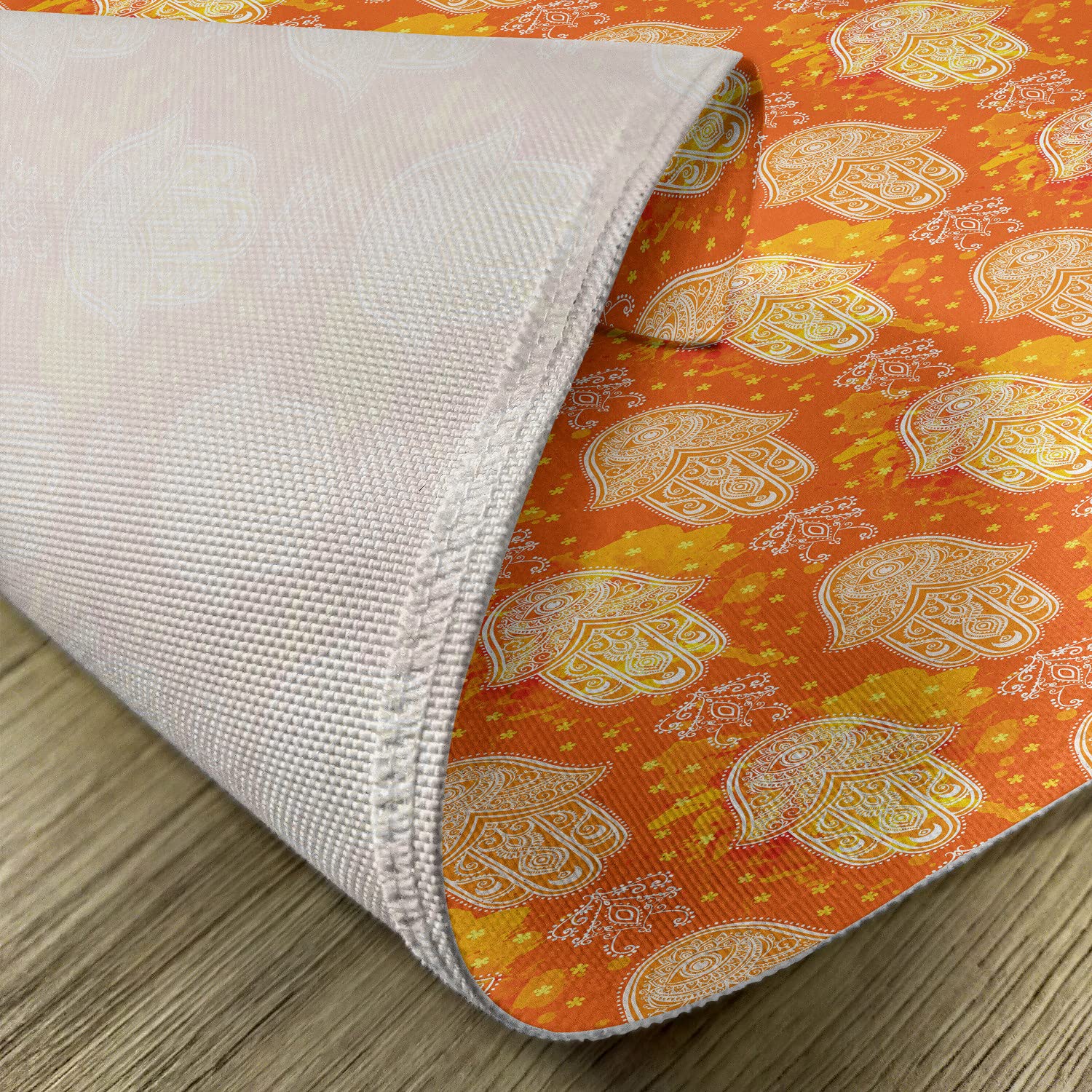 Ambesonne Oriental Place Mats Set of 4 - Washable Fabric Dining Table Mats with Folk Hand Motif in Orange, Yellow & White - Perfect for Kitchen, Dining Room Decor & Bohemian Style Home Entertaining