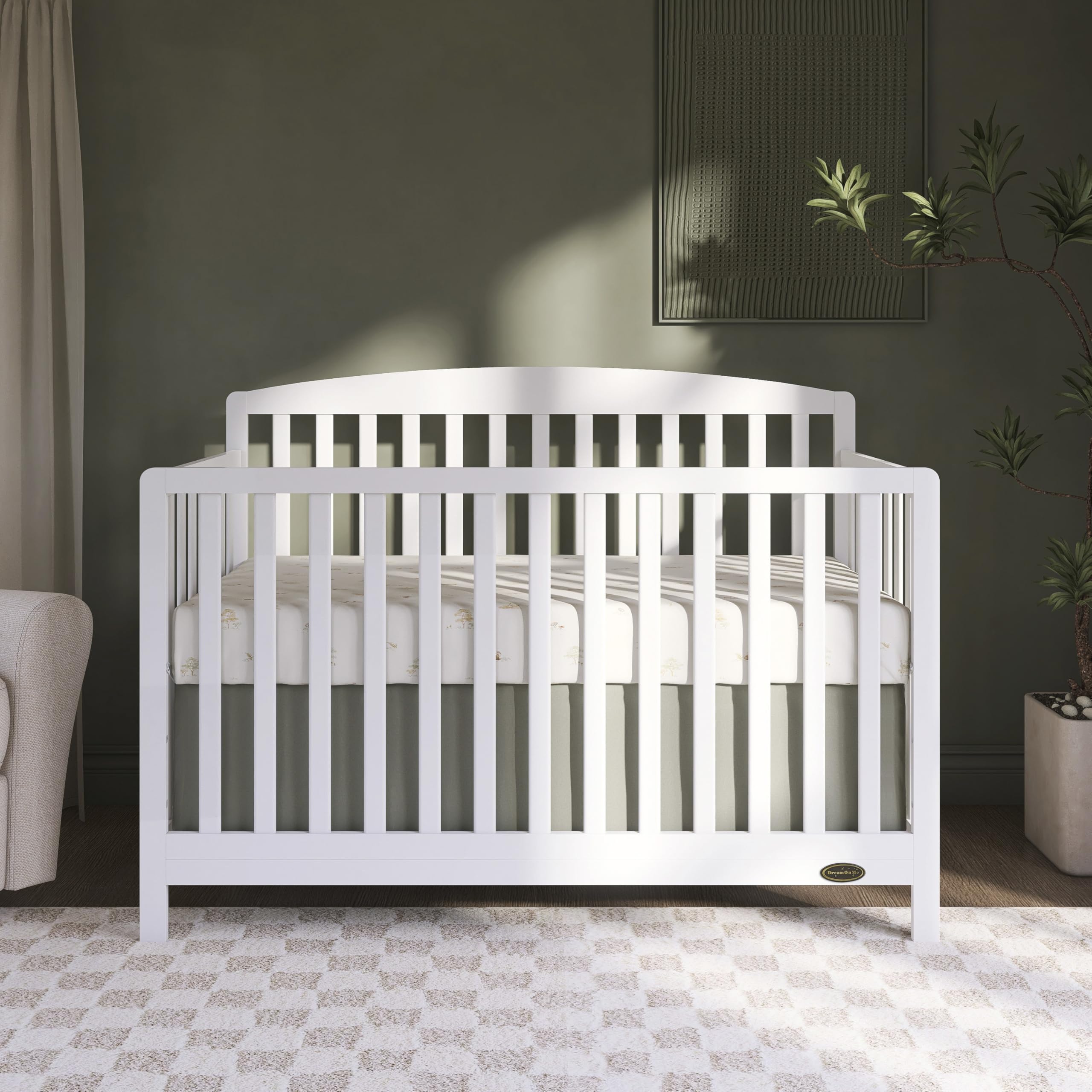 Dream On Me Odelle 5-in-1 Convertible Crib - JPMA & Greenguard Gold Certified, Sustainable Pinewood, 3 Adjustable Mattress Heights, Non-Toxic Finish - Perfect for Nursery, Toddler Room & Growing Families (White)