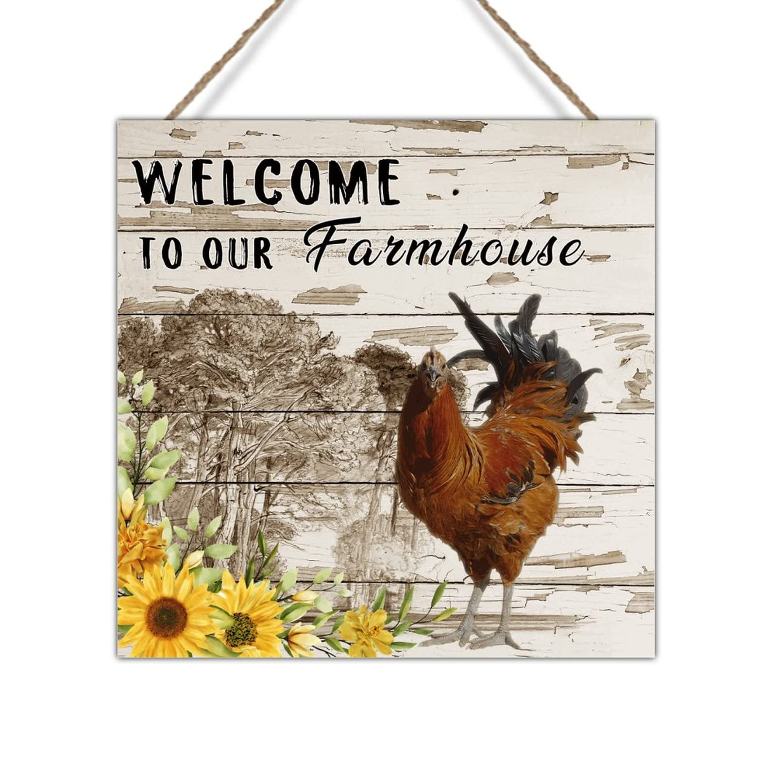 Vintage Rustic Rooster Wall Decor - 12x12in Farmhouse Chicken Coop Sign, Colorful Wood Plaque for Kitchen, Laundry Room & Country Home - Perfect Farmer Birthday Gift & Countryside Themed Home Decor