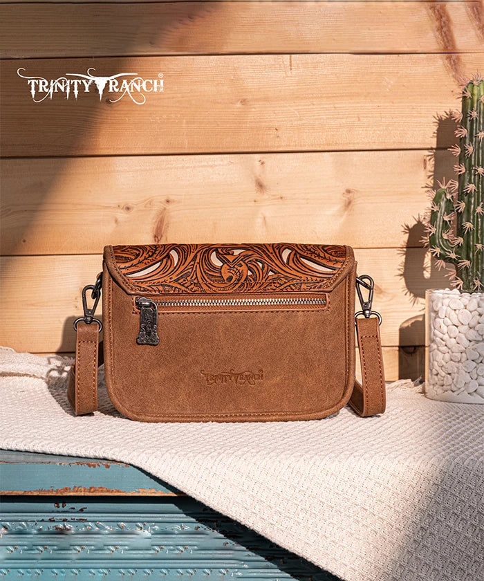 Trinity Ranch Aztec Tooled Leather Crossbody Purse for Women - Stylish Boho Handbag for Everyday Use, Travel & Casual Outings