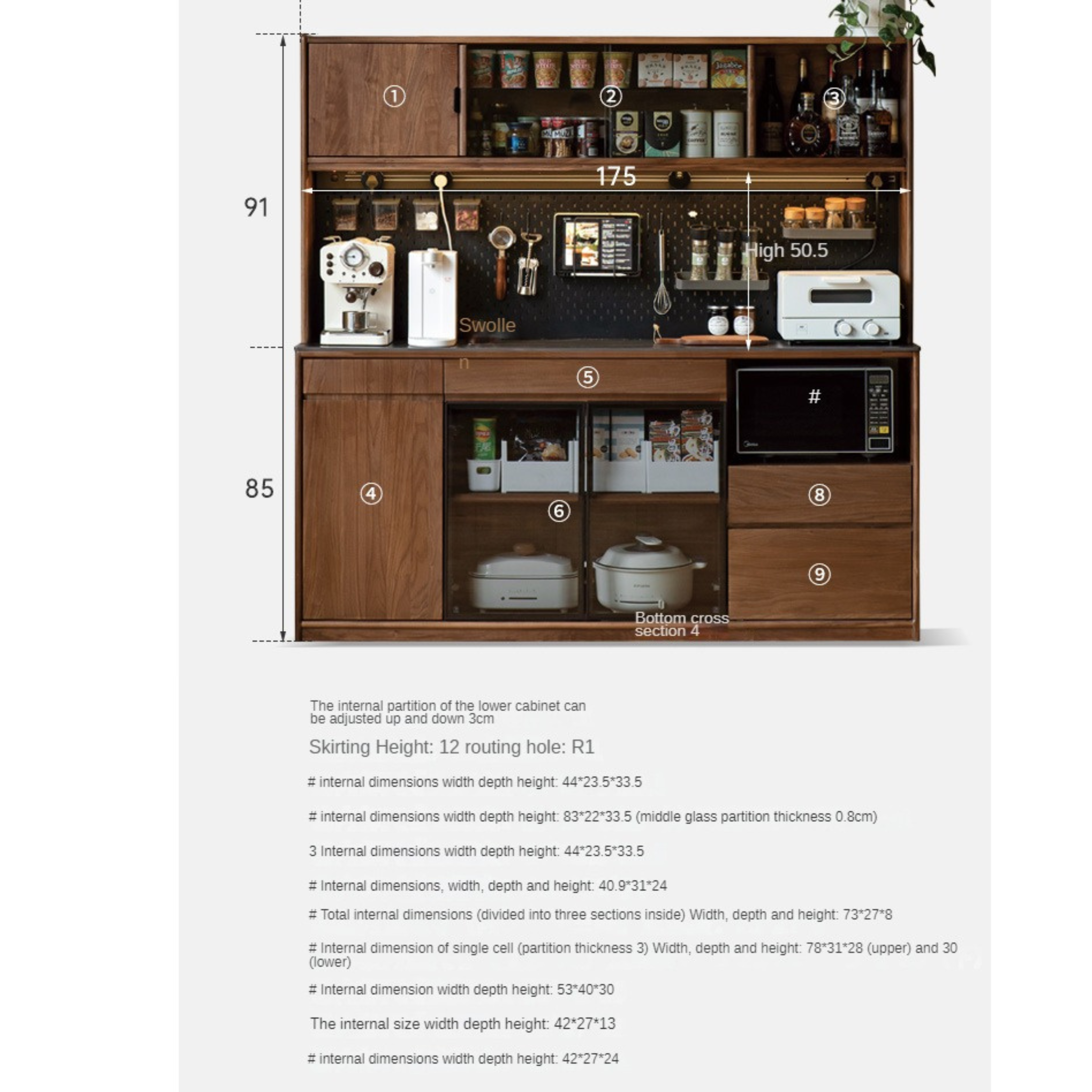 Solid Black Walnut Wood Sideboard Buffet Cabinet - Rustic Dining Room Storage Furniture for Kitchen, Living Room & Entryway Organization