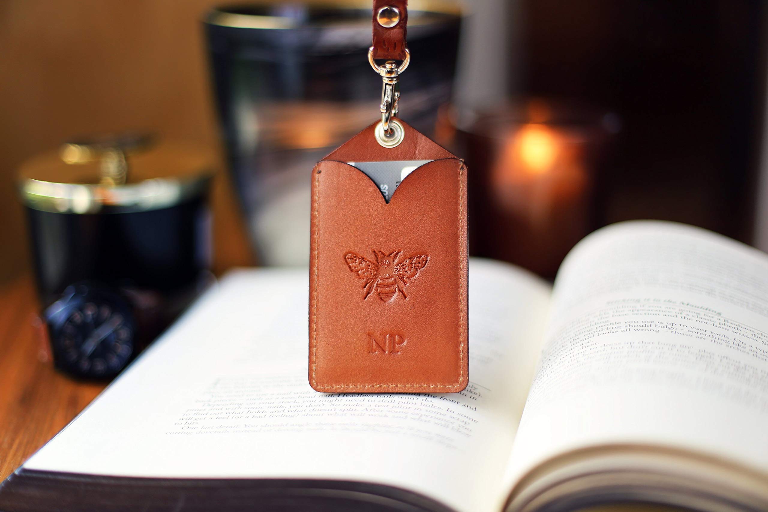 Premium Custom Leather ID Holder with Card Pocket - RFID Blocking Badge Holder for Work, School & Events - Personalized Name & Logo Options