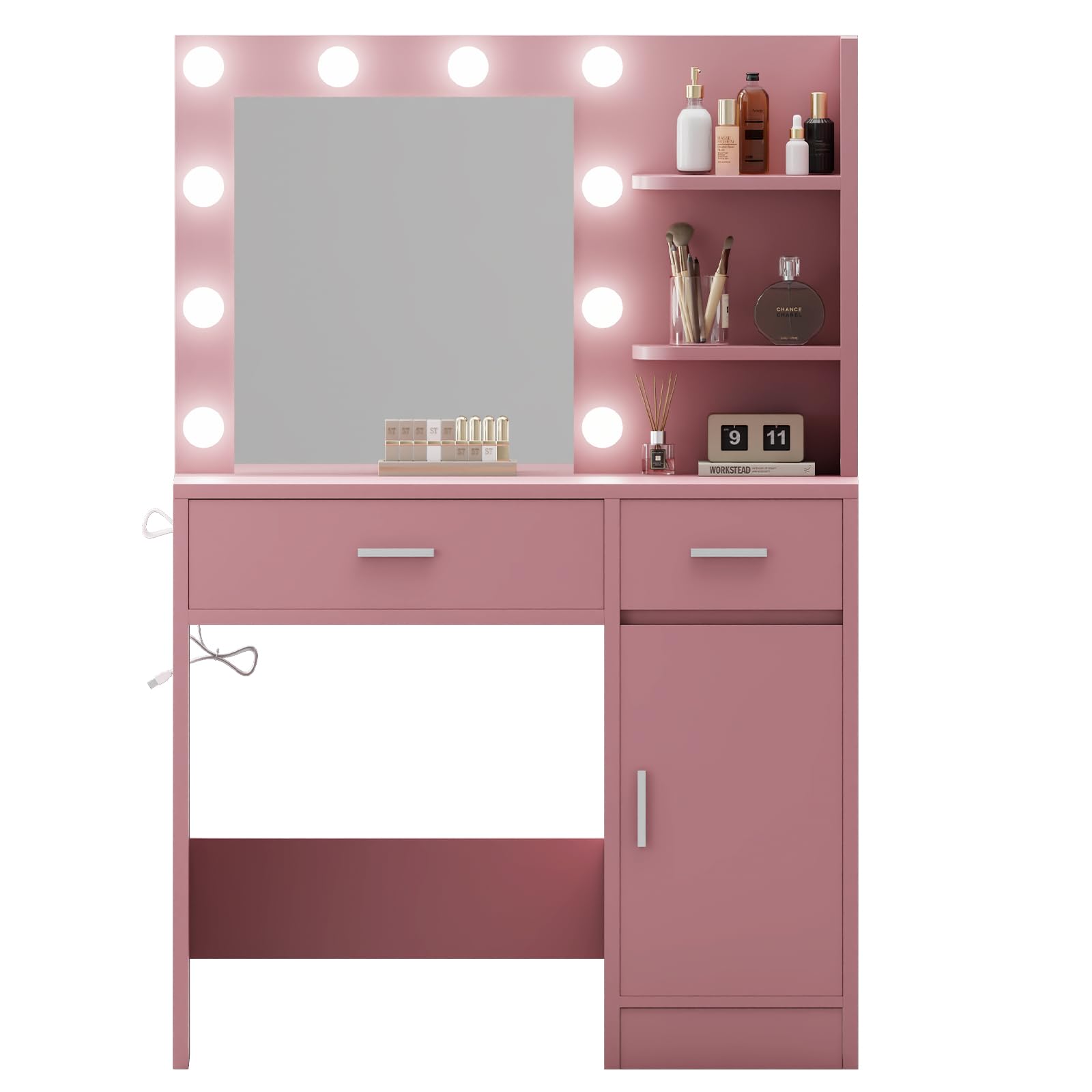 Pink Vanity Table with Lights and Mirror - 3 Adjustable Lighting Modes for Makeup & Skincare | Perfect for Bedroom, Dressing Room & Beauty Studio