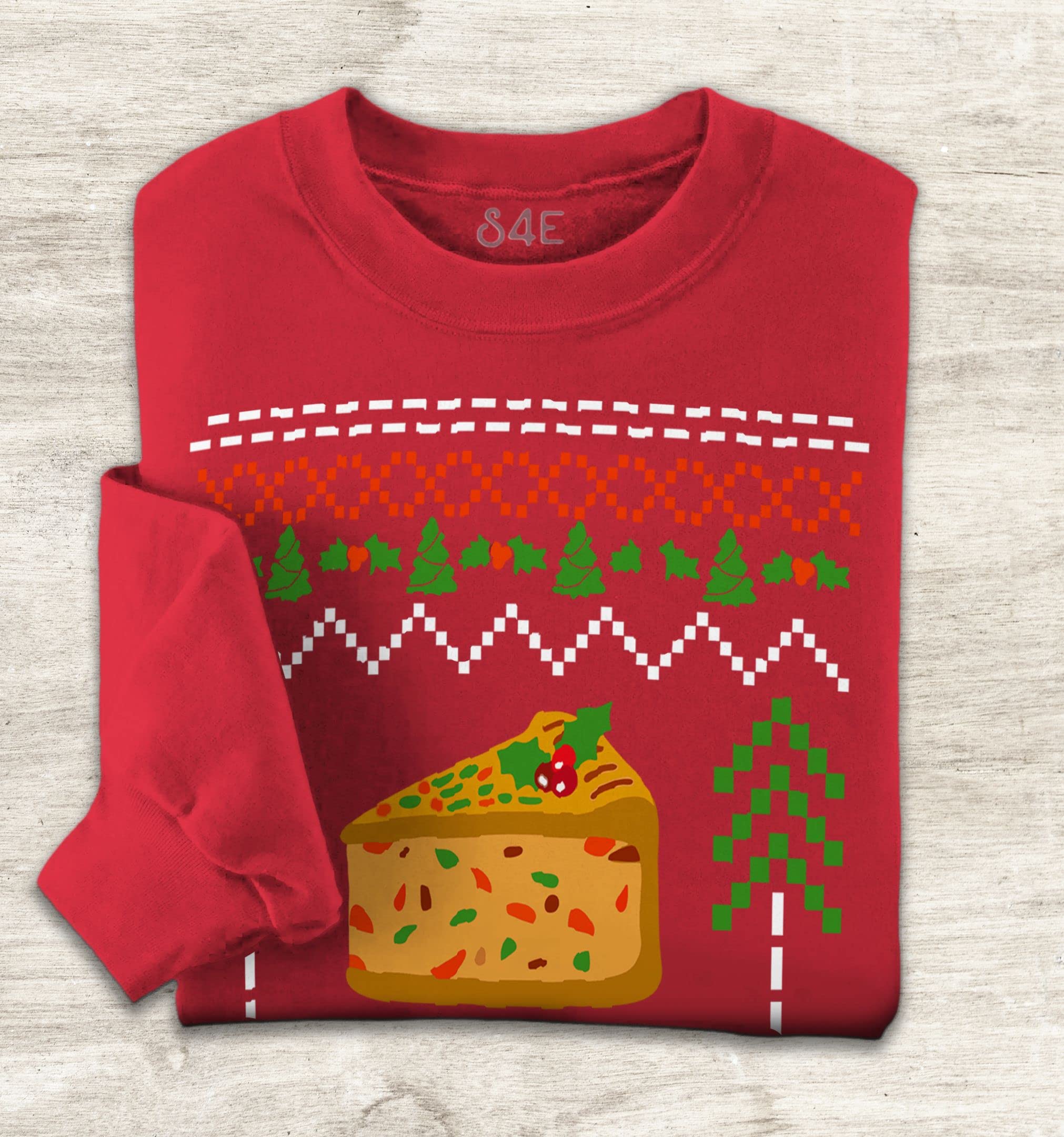 Ugly Christmas Sweater S4E Fruit Cake Design - Festive Holiday Crewneck Sweatshirt for Christmas Parties & Family Gatherings