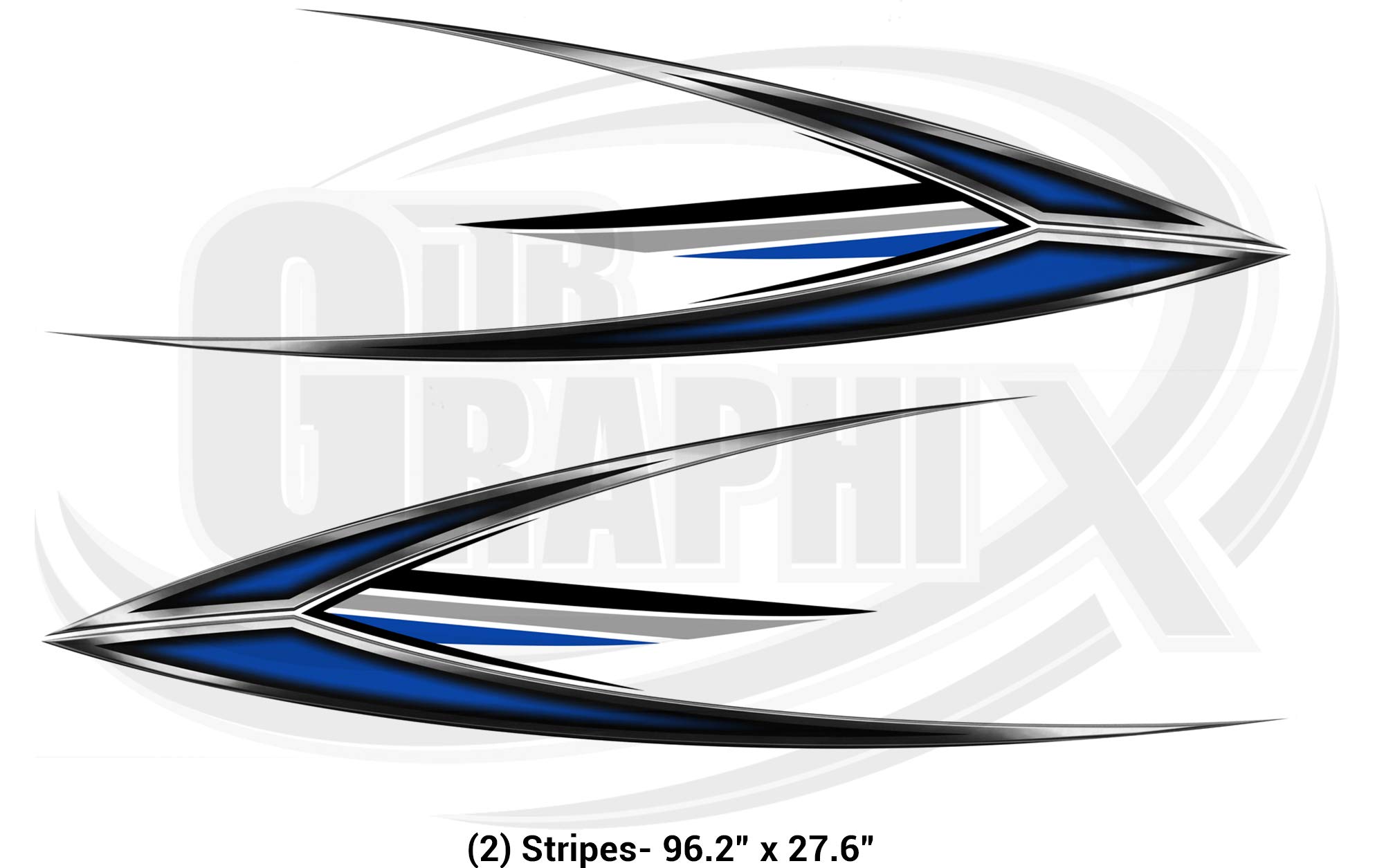 RV, Trailer, Toy Hauler, Camper, Motorhome Large Decal Graphics Kit - K-0010BL in Black, Silver, White, Charcoal Grey & Blue | Custom Vinyl Stickers for Vehicle Exterior Decoration & Personalization