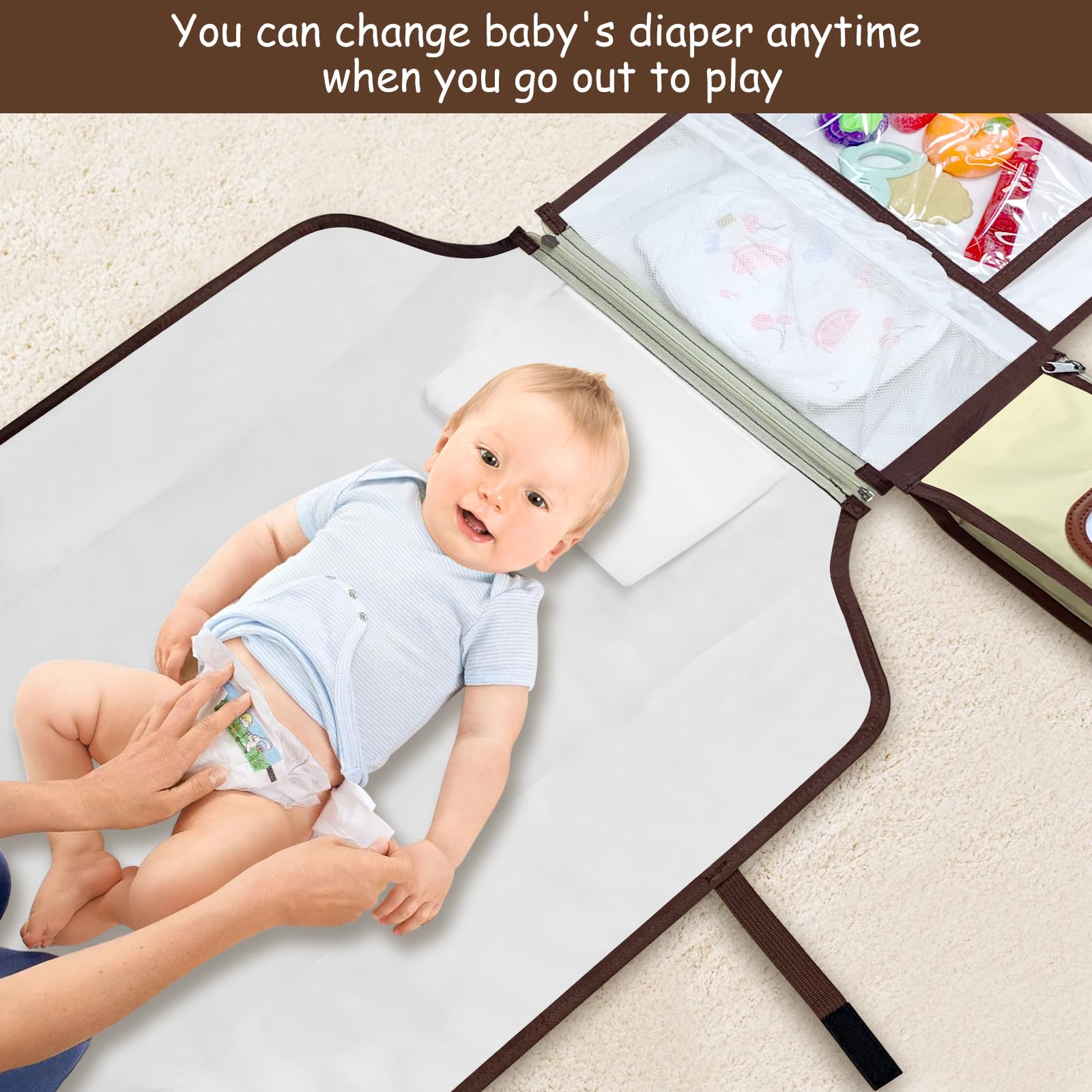 Portable Baby Diaper Changing Pad - Detachable Travel Changing Mat for Newborns (Girl & Boy) with Wipes Pocket | Waterproof, Compact & Lightweight | Perfect for On-the-Go Parents, Travel, Nursery & Baby Shower Gifts