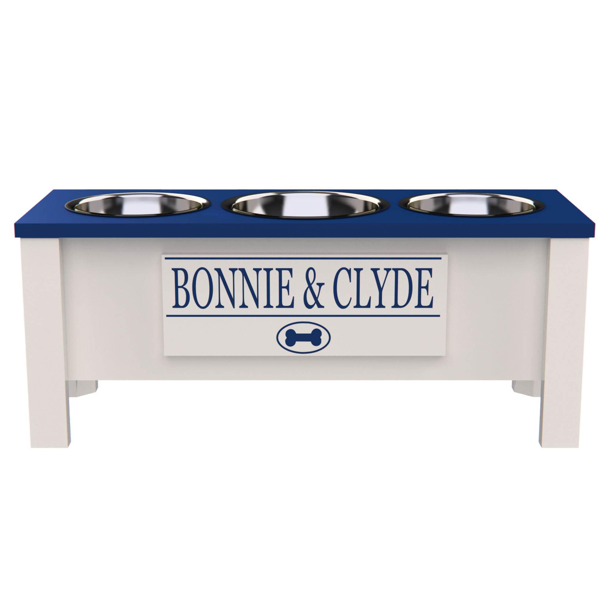 Personalized Elevated Triple Dog Bowl Stand for Large, Medium, Small & X-Small Dogs - 3 Stainless Steel Food & Water Bowls with Internal Storage (Large, Blue) - Perfect for Feeding Multiple Pets & Space-Saving Kitchen Organization