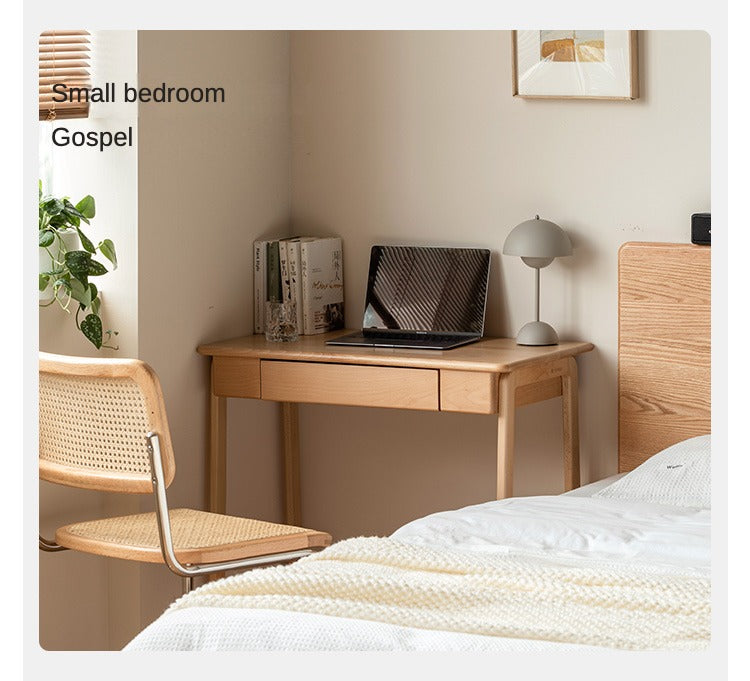 Solid Beech Wood Small Desk - Compact & Sturdy Home Office Desk for Study, Work, or Dorm Room - Perfect Workspace Solution for Small Spaces