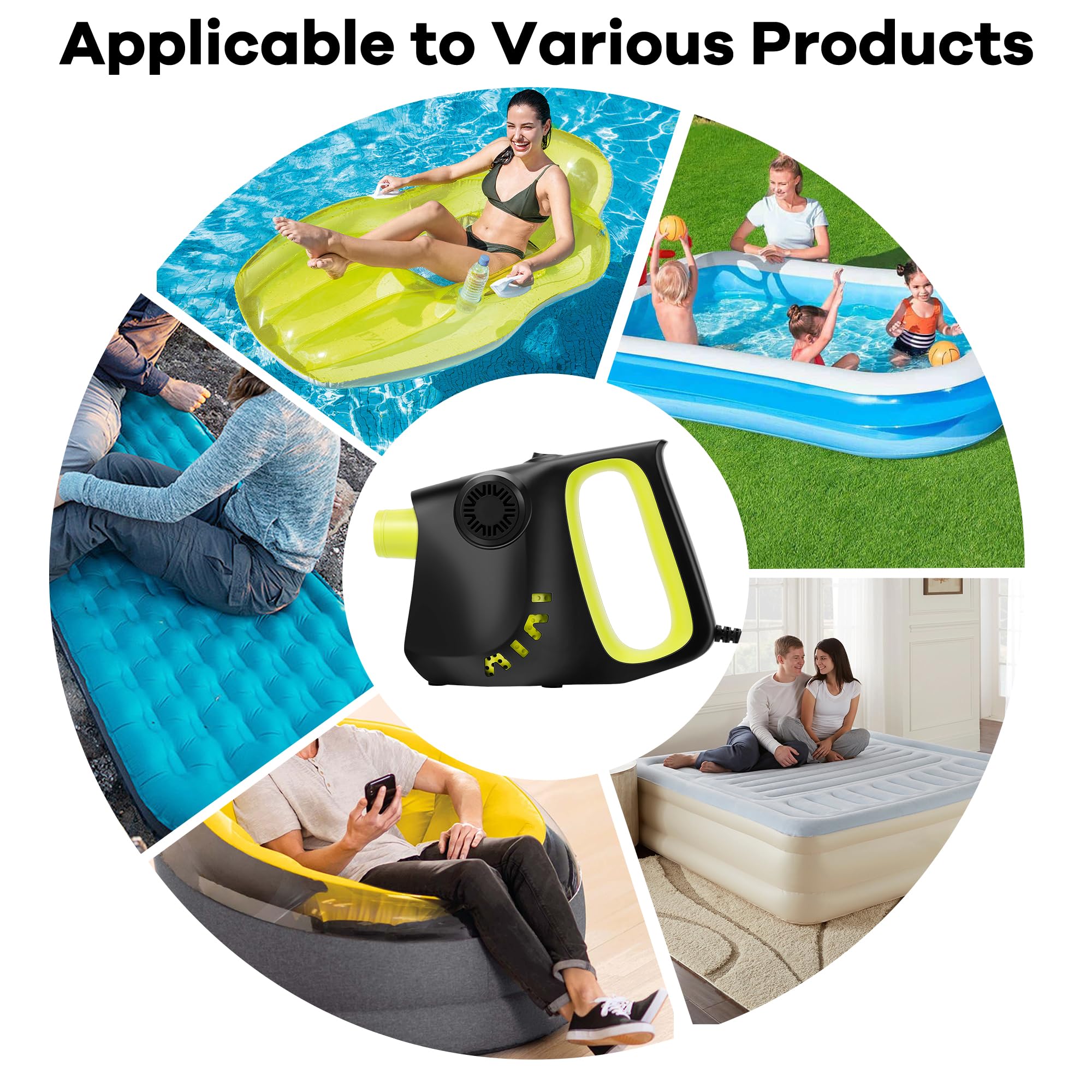 **Electric Air Pump for Inflatables - 7.5kPa Fast Inflation with 3 Nozzles, 850L/min High-Speed Pump for Air Mattress, Pool Floats, Toys & Swimming Rings - Perfect for Camping, Travel & Beach Parties**