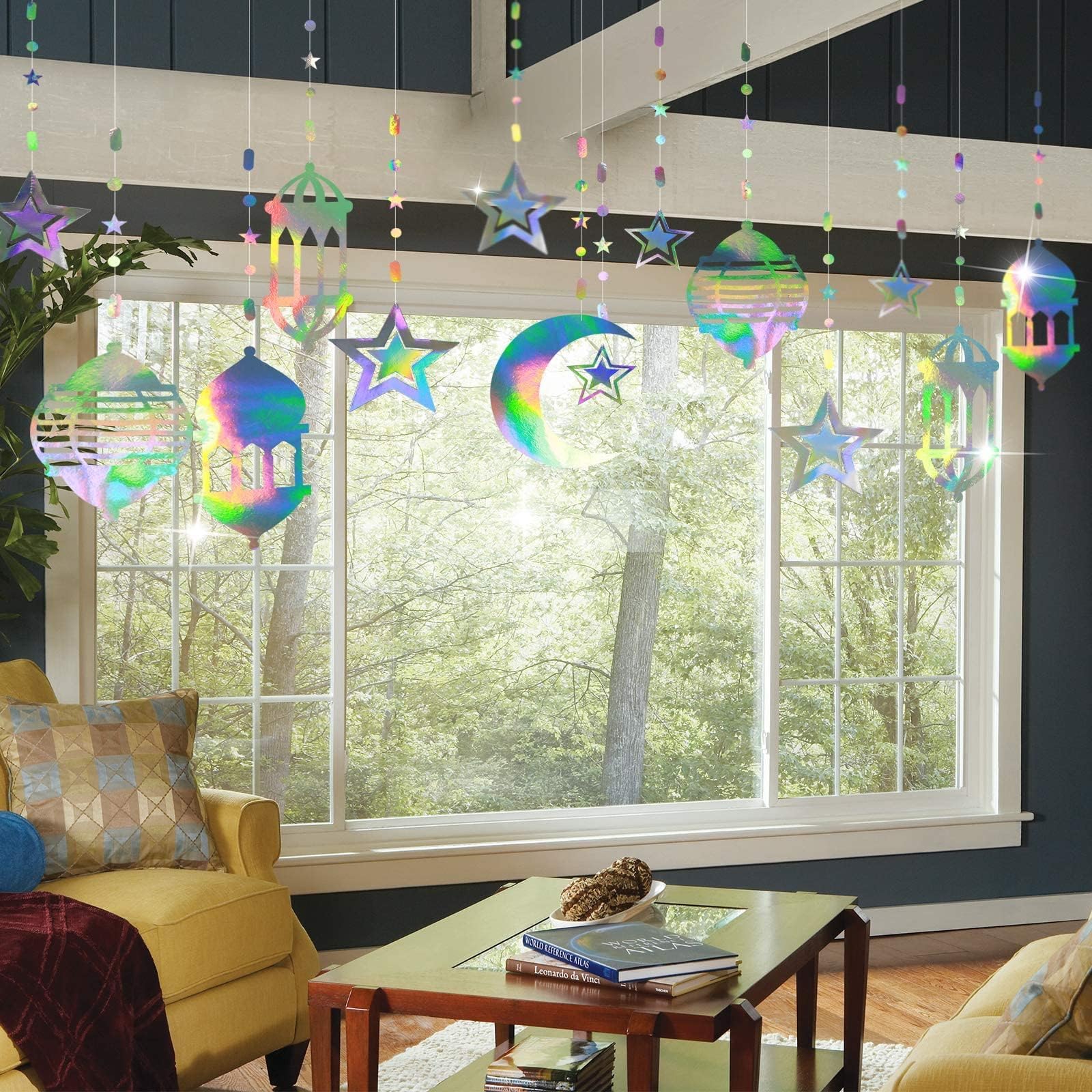 Cheerland Ramadan Garland - Iridescent Eid Party Decorations, Islamic Hanging Decor with Holographic Star Lanterns & Streamers (Pack of 16) - Perfect for Home, Mosque & Eid Mubarak Celebrations