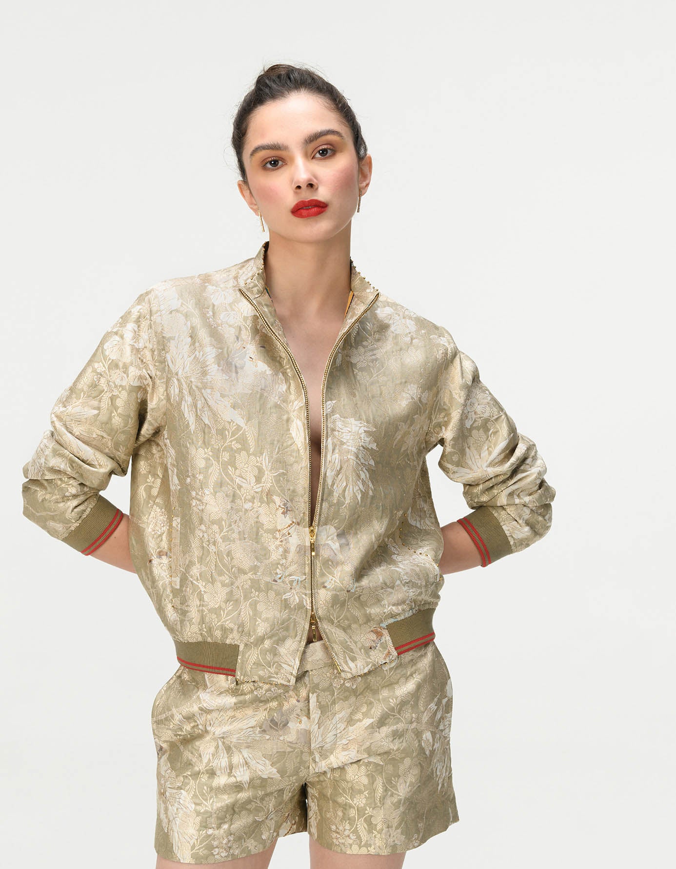 Silk Brocade Shorts for Women - Oyster Grey - Elegant Lounge & Sleepwear for Comfortable Nights