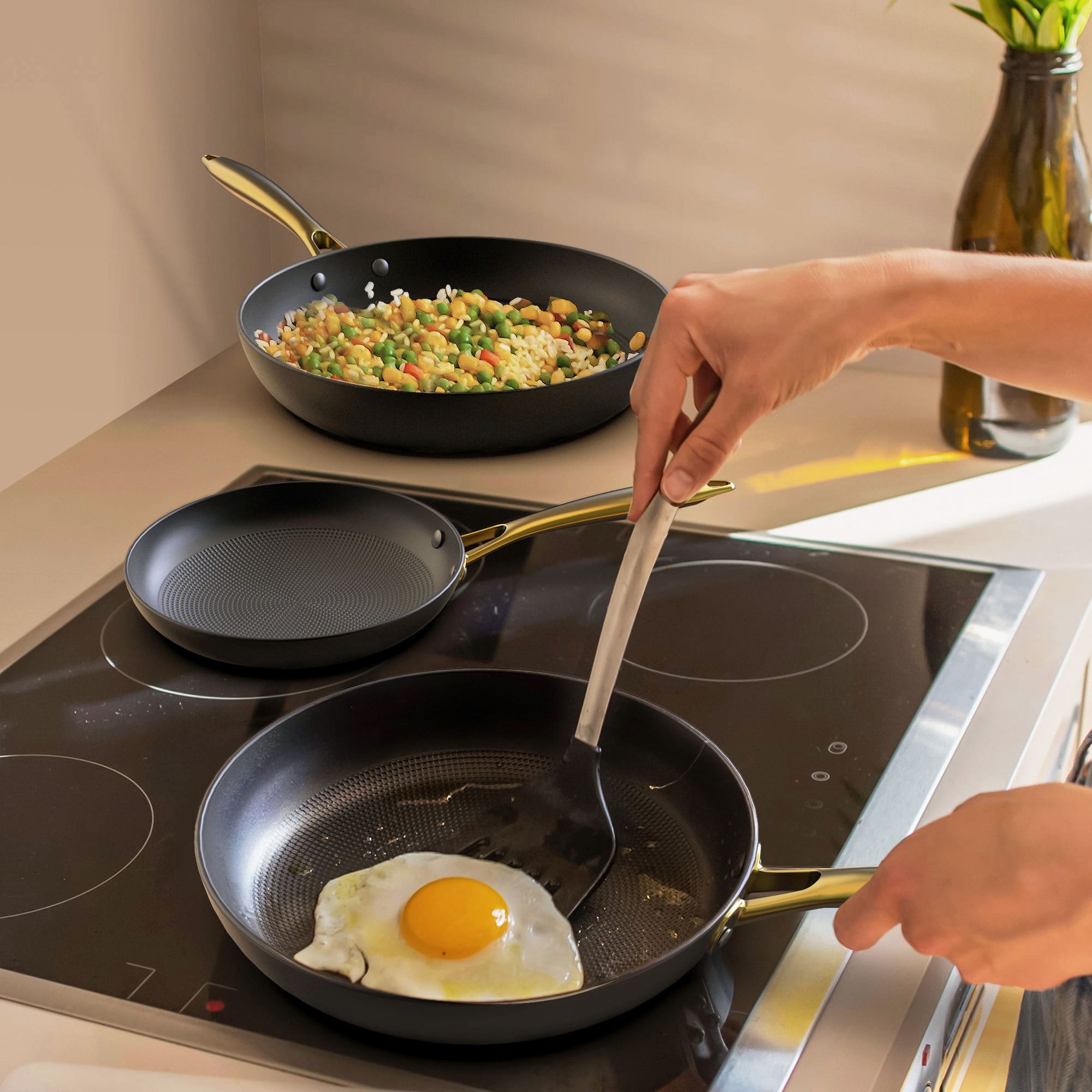 Imarku Nonstick Frying Pan Set - 8, 10 & 12 Inch Stainless Steel Handle Cookware for Sauteing, Frying & Cooking - Perfect for Home Kitchen & Professional Chefs