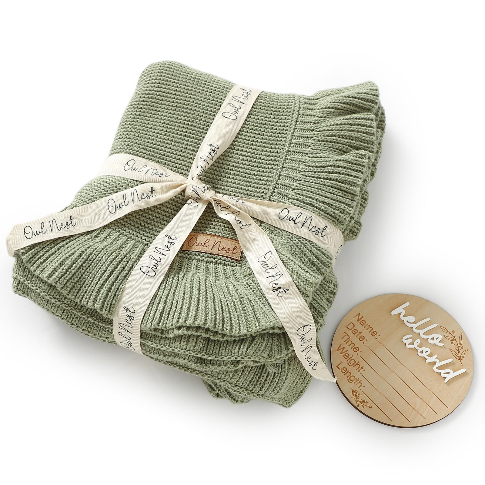 OWL NEST 100% Cotton Baby Blanket - Soft Knit Receiving & Swaddle Blanket for Newborns, Infants & Toddlers | Warm Unisex Crib & Stroller Blanket | Perfect for Nursery, Daycare & Travel (Green)