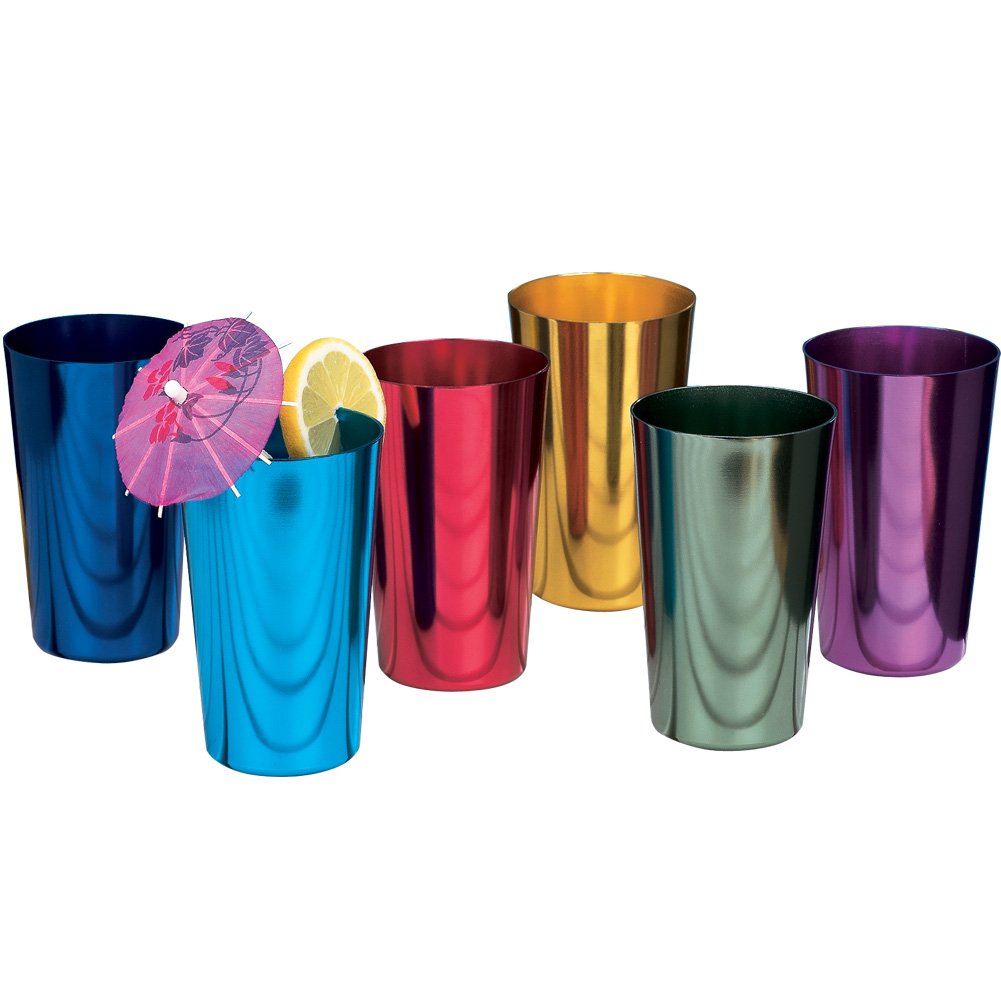 Retro Jewel-Colored Aluminum Tumblers Set of 6 - 16oz Insulated Cups for Hot & Cold Drinks - Vibrant Multicolor Stainless Steel Travel Mugs - Perfect for Coffee, Tea, Camping, Office & Outdoor Activities