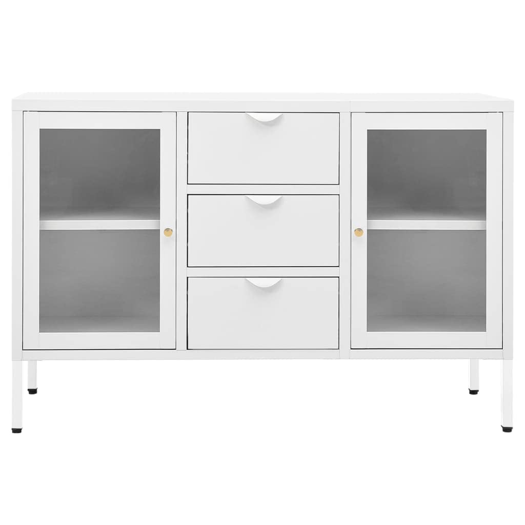 FAMIROSA White Steel Sideboard Cabinet with 3 Drawers & 2 Adjustable Shelves - 41.3
