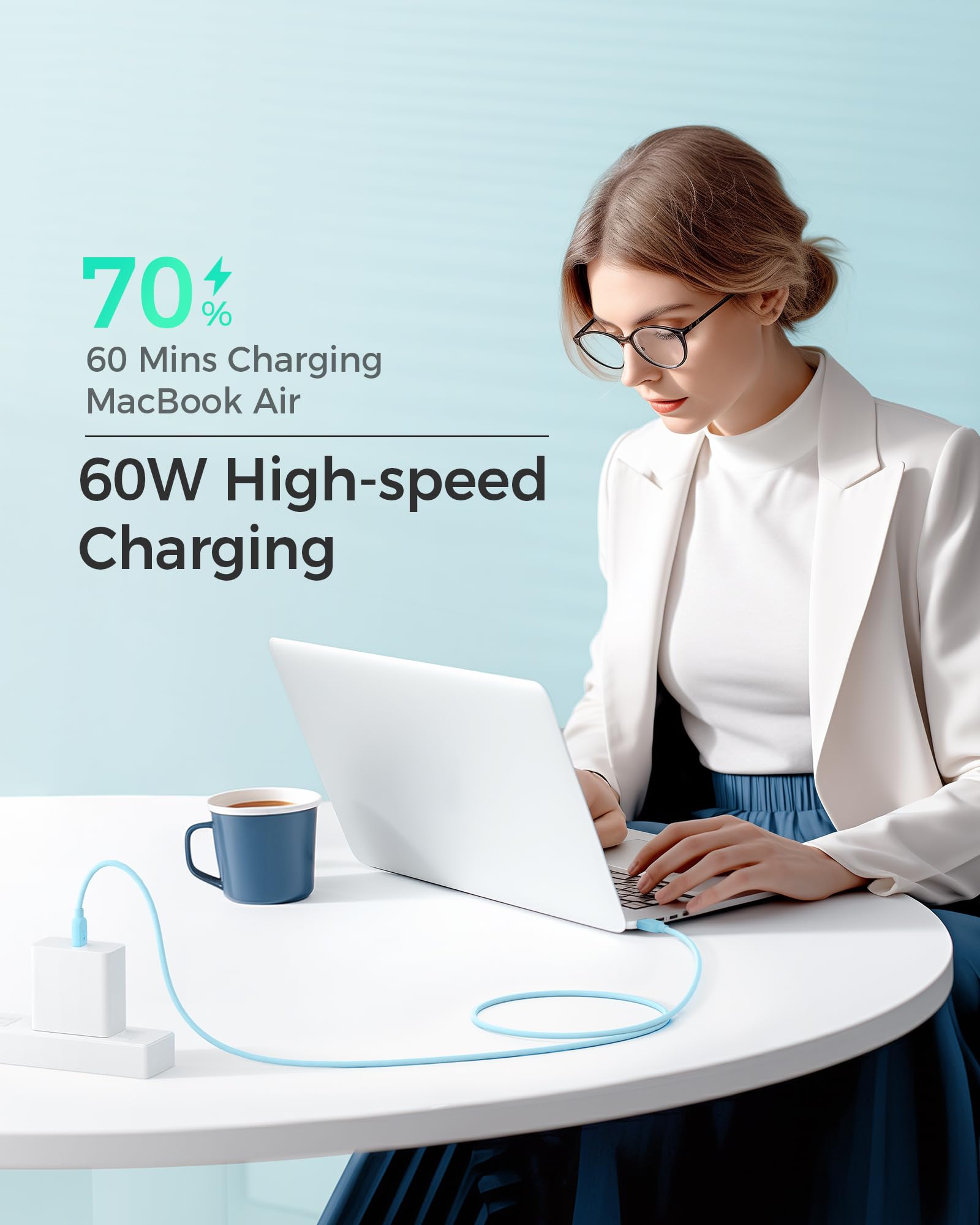 Cable Matters 3-Pack 6ft USB C Charging Cable - Extreme Flexible, 60W Fast Charging & 480Mbps Data Transfer - Compatible with iPhone 16/15, Galaxy S24, iPad Pro, Apple CarPlay & Android Auto (Orange, Blue, Purple) - Perfect for Home, Office & Car Charging