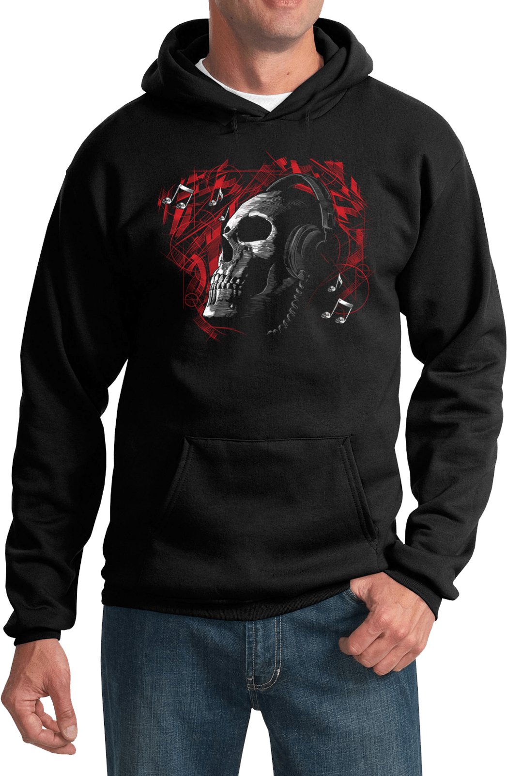Cool Skull Print Hoodie with Built-in Headphones - Trendy Men's & Women's Hooded Sweatshirt for Streetwear, Gym, and Outdoor Activities