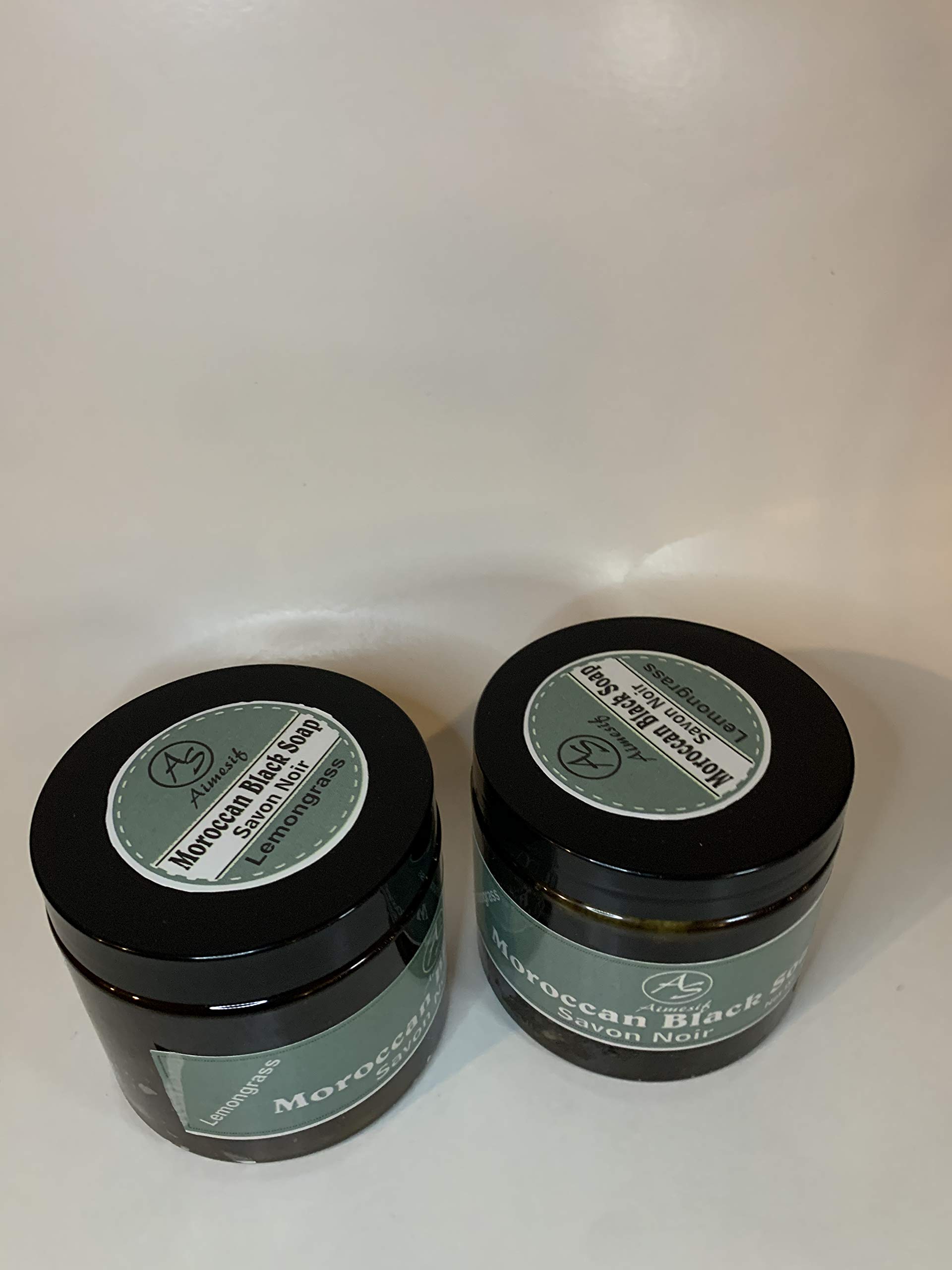 Aimesif Moroccan Black Soap with Lemongrass - 8oz Natural Exfoliating Body Wash for Acne, Eczema & Psoriasis - Deep Cleansing & Moisturizing for Face & Body - Perfect for Spa Day & Self-Care Routine