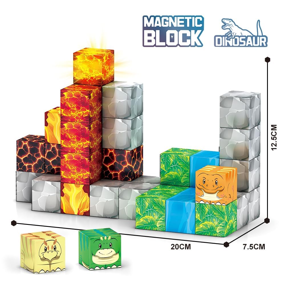 Magnetic Building Blocks Dinosaur Toys for Kids Ages 4-8 - Montessori Educational STEM Construction Set with 24 Days Christmas Countdown Calendar, Perfect Holiday Stocking Stuffers & Birthday Gifts for Boys and Girls | Creative Play, Classroom Learning, Party Favors