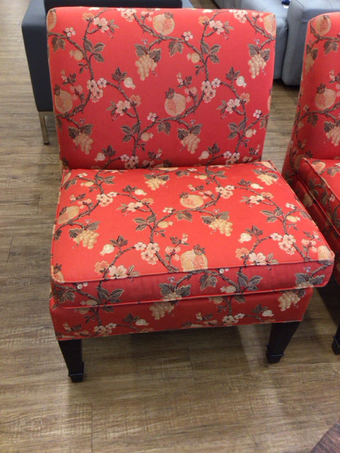 EA Red Floral Pattern Slipper Chair - Comfortable Accent Chair for Living Room, Bedroom & Office - Perfect for Reading Nook, Lounge Area or Home Decor
