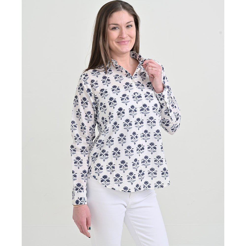 Stylish Agra Bloom Indigo Button Down Blouse for Women | Casual & Office Wear | Perfect for Work, Dates & Everyday Outfits