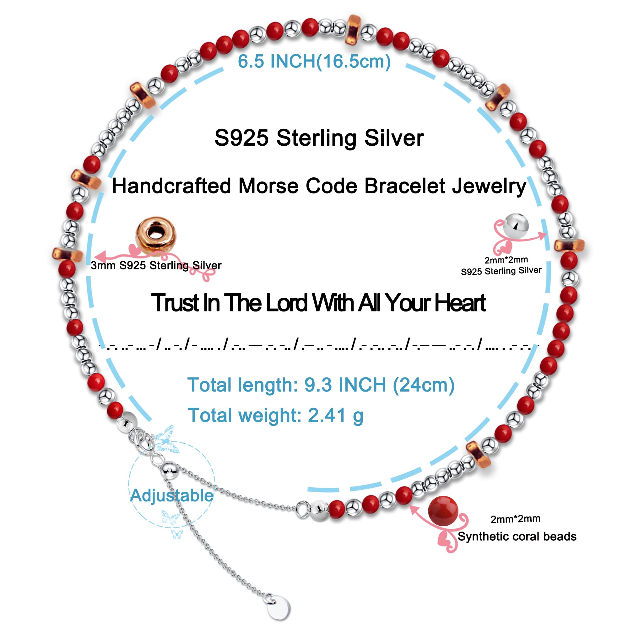 Trust in the Lord 925 Sterling Silver Morse Code Bracelet for Women - Christian Jesus Beaded Bracelet with Stone Beads by ALiLuYa | Perfect for Daily Wear, Church, Prayer & Gift Giving