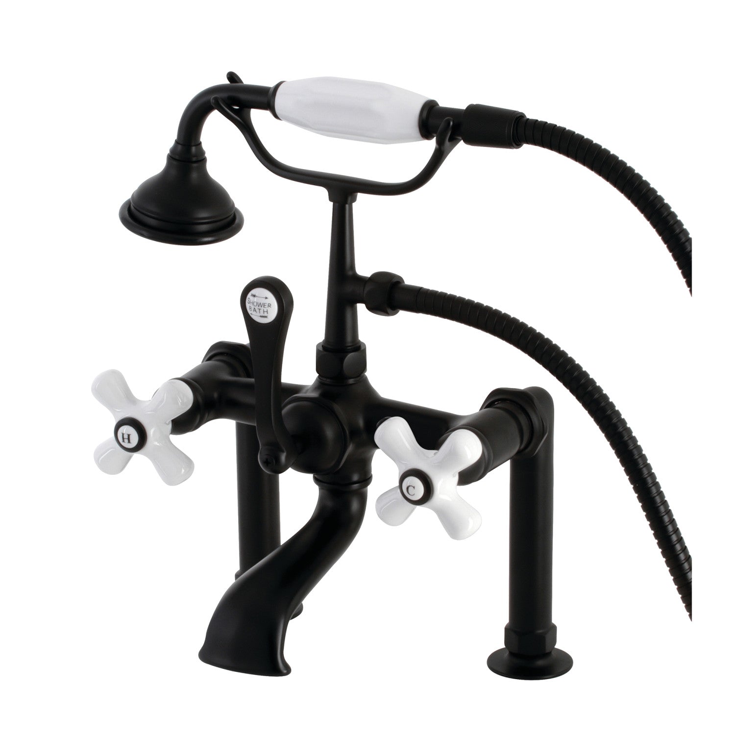 Vintage Matte Black Clawfoot Tub Faucet with Hand Shower - 3-Handle 2-Hole Deck Mount Bathroom Fixture for Antique Style Bathrooms | Perfect for Classic Home Renovation & Luxury Spa Experience