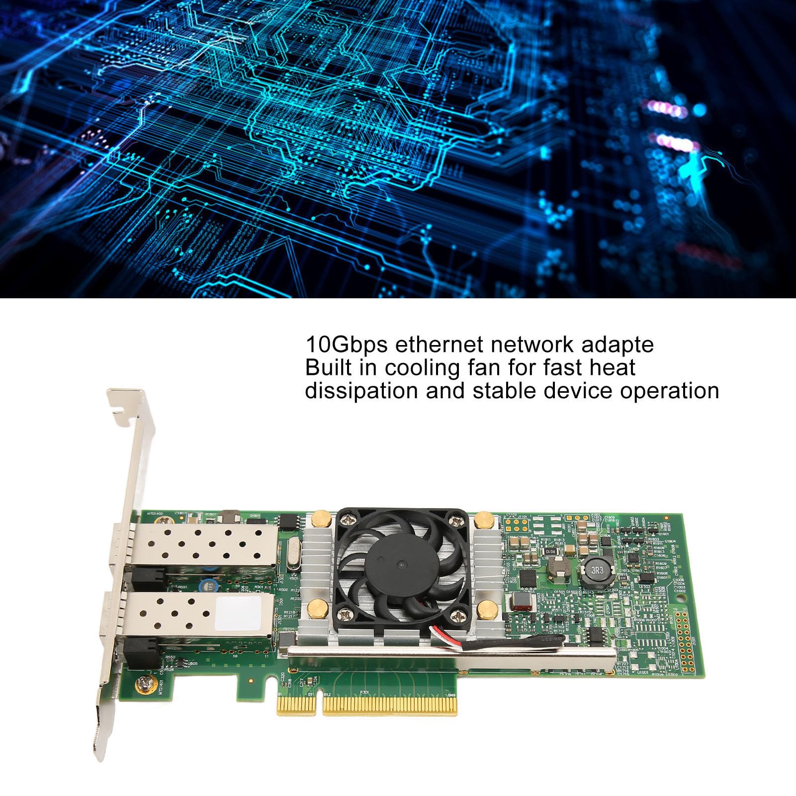 Goshyda BCM57810S Dual Port SFP+ 10GbE PCIe X8 Ethernet Converged Network Adapter with Cooling Fan - High Performance Multifunction Server & Desktop Network Card for Data Centers, Cloud Computing, and High-Speed Networking