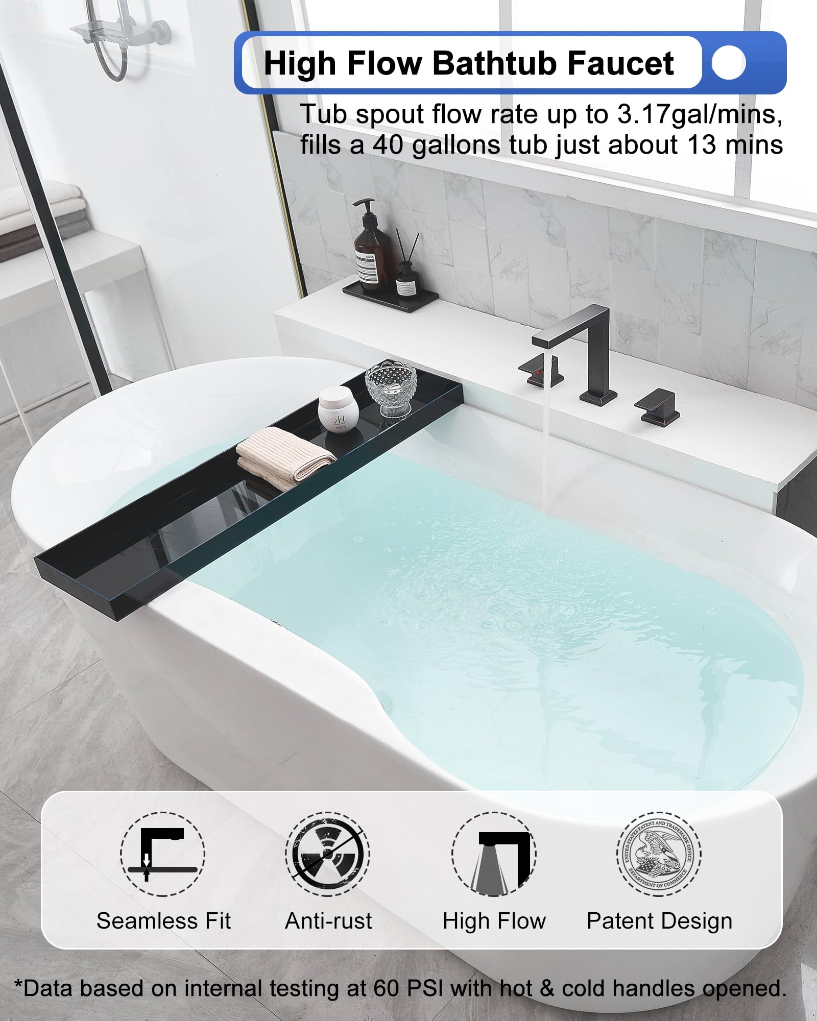 Oil Rubbed Bronze Roman Tub Faucet Set - 2 Handle Brass Bathtub Faucet with Mix Air Aerator - 3 Hole Deck Mount No Leaking Bathroom Faucet for Luxury Spa & Master Bathroom Renovation