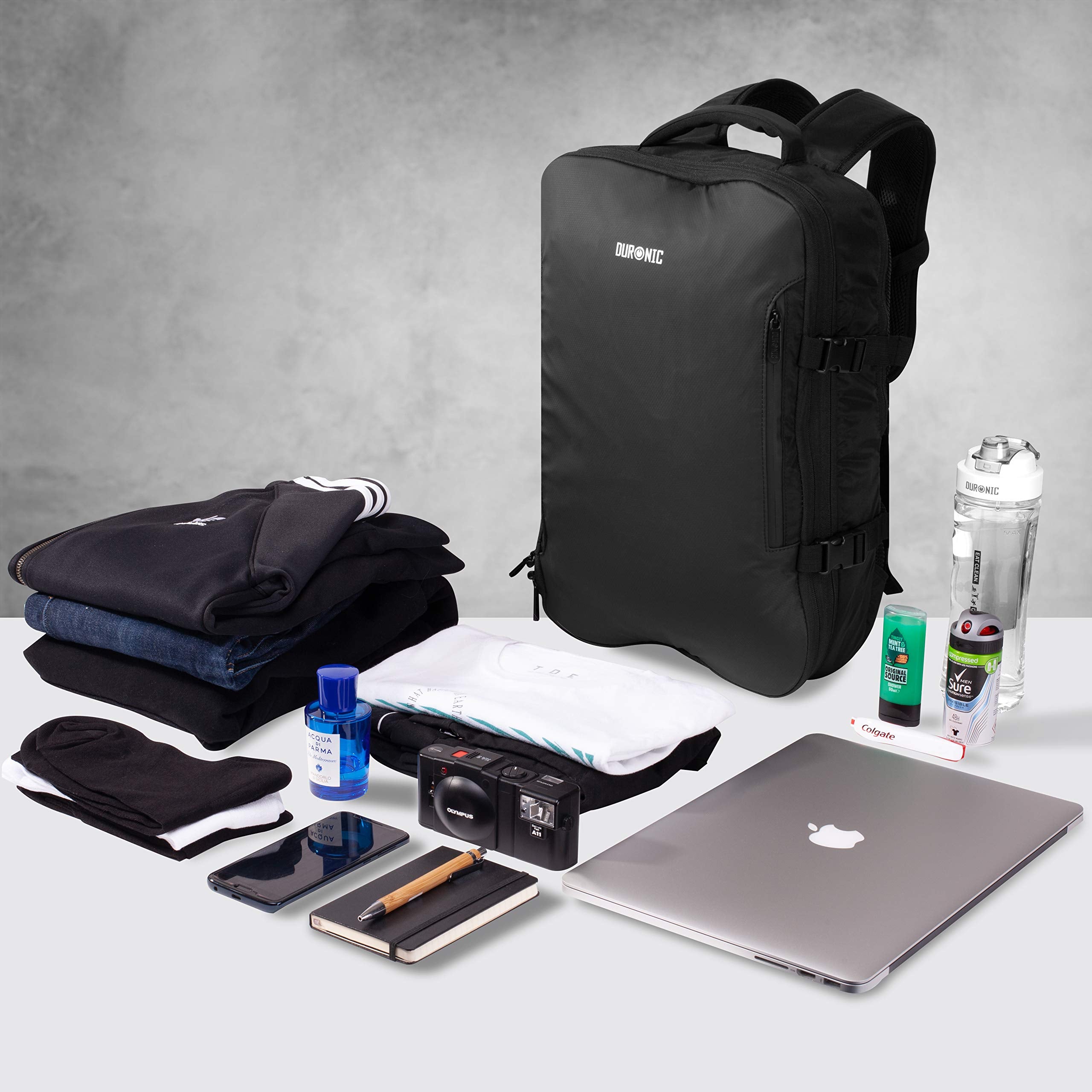 Duronic LB25 Underseat Carry-On Cabin Bag with Laptop Sleeve - Lightweight Travel Backpack & Hand Luggage for Airplanes (Fits United Airlines, Emirates, EasyJet, Virgin Atlantic) - Perfect for Business Trips, Weekend Getaways & Overnight Flights
