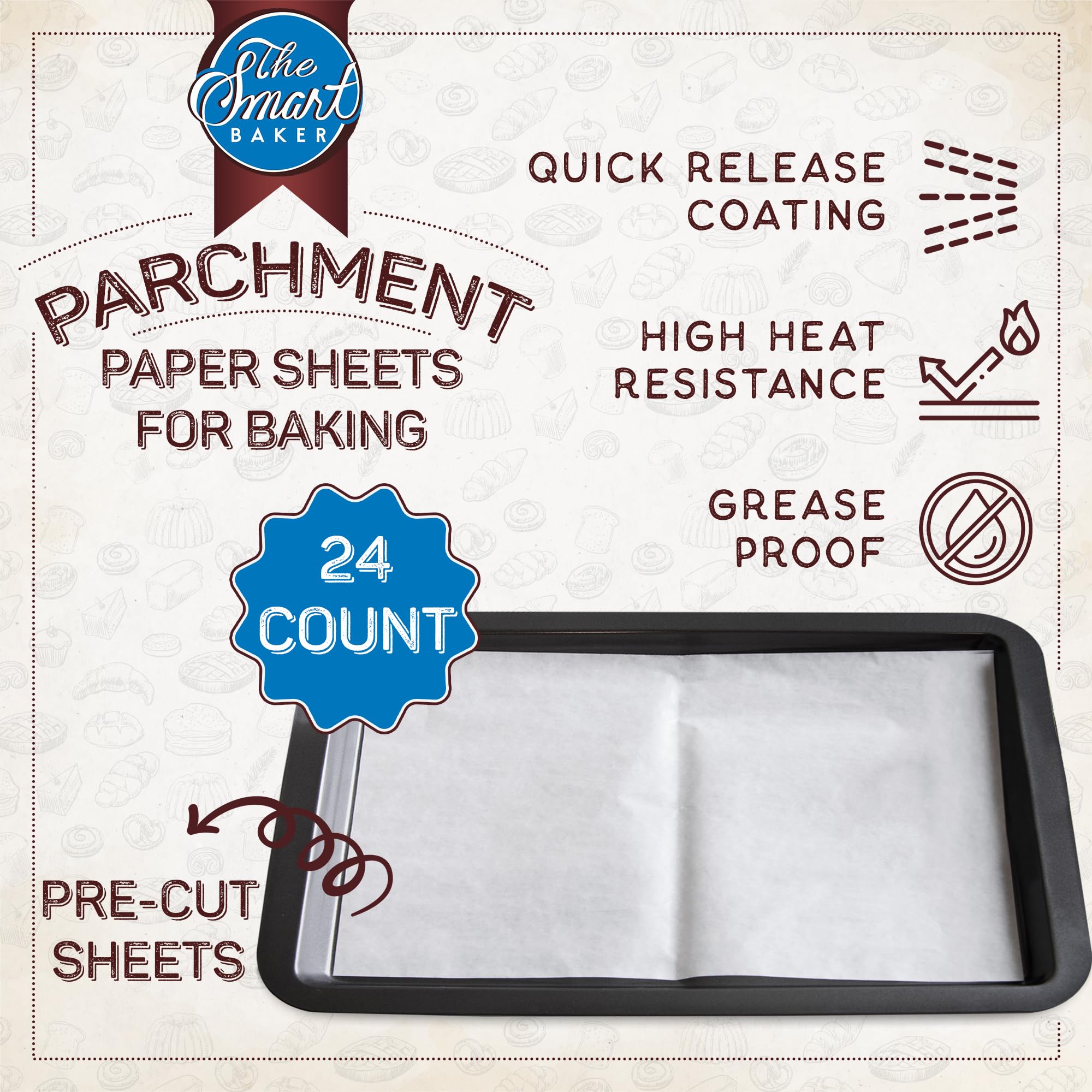 Premium Non-Stick Parchment Paper Sheets for Baking - 24 Pre-Cut 11