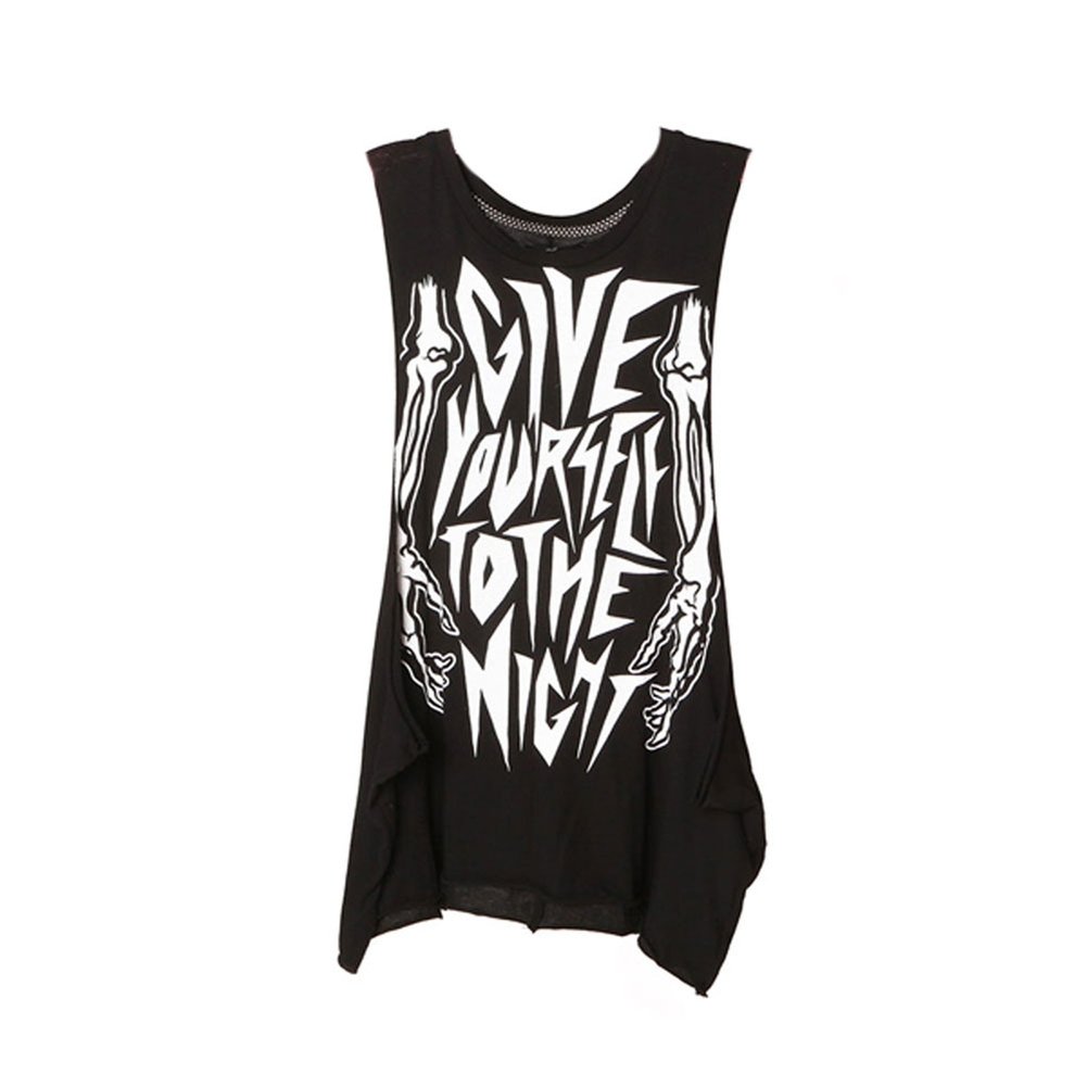 Iron Fist Give Yourself to the Night Muscle Tank Top for Women - Gothic Graphic Tee for Concerts, Night Out & Alternative Fashion