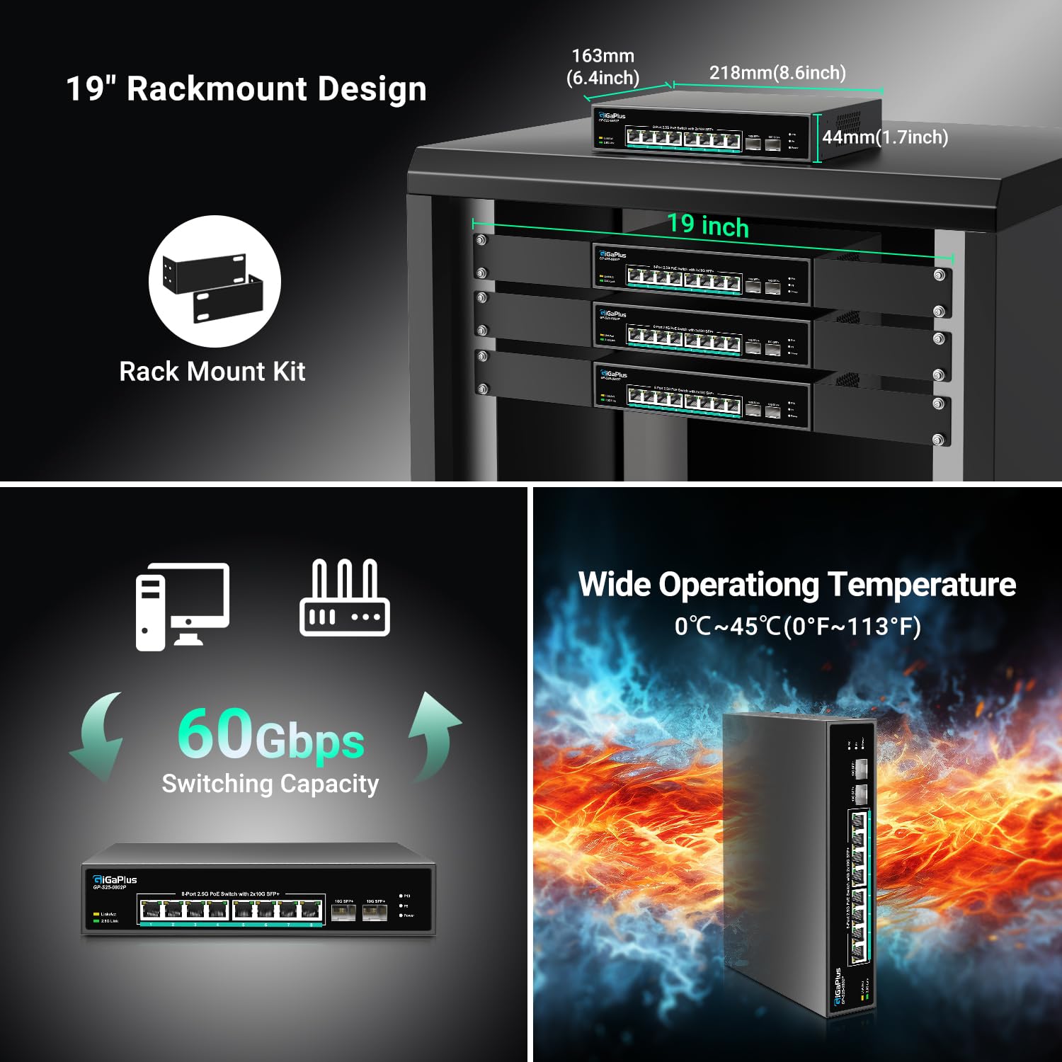 10-Port 2.5Gb Unmanaged PoE Switch with 8x2.5G PoE+ Ports & 2x10G SFP+ Uplinks | 802.3af/at | 80Gbps Switching | Ideal for 2.5Gb NAS, Gaming PC, WiFi 6 Router & Wireless AP | Home Office & Small Business Network Solution