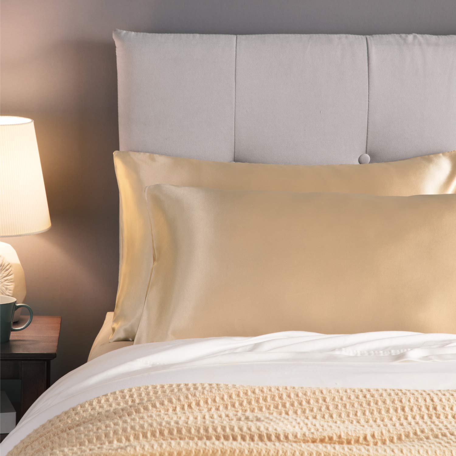 Luxury Satin Pillowcase for Hair and Skin - Super Soft & Cooling King Size Pillow Cover (20x40 Inches) - 2-Pack with Envelope Closure - Gold - Perfect for Beauty Sleep & Skin Care