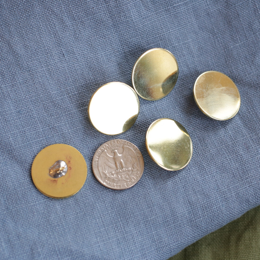 Flat Brass Buttons Large 5 Pack - Vintage Style Metal Buttons for Jackets, Coats & DIY Sewing Projects