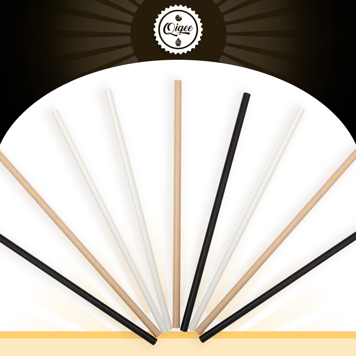 Eco-Friendly Paper Straws 150pcs - Biodegradable Disposable Drinking Straws Bulk (White, Black, Brown) by Qiqee - Perfect for Parties, Restaurants & Sustainable Living