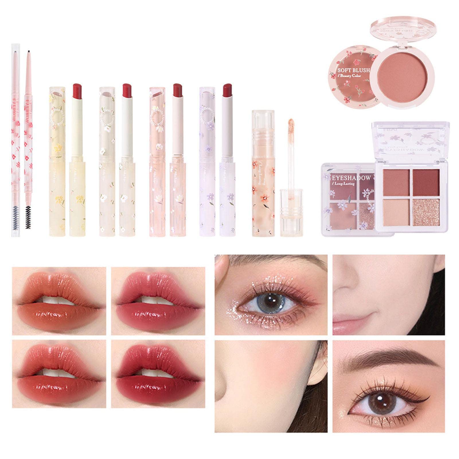 8-Piece Makeup Gift Set for Women Beginners - Velvet Lipstick, Blush, Eyeshadow, Eyebrow Pencil & Concealer | Essential Starter Kit for Everyday Beauty & Special Occasions