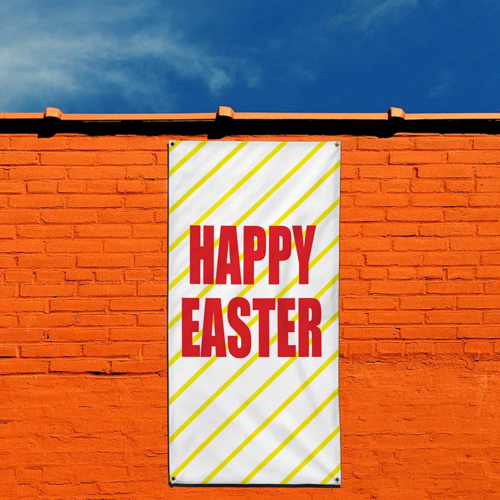 Happy Easter Spring Tulips Vertical Vinyl Banner - Weatherproof Outdoor Yard Sign with 10 Grommets (144x60 Inches) - Perfect for Holidays, Parties, and Seasonal Decorations