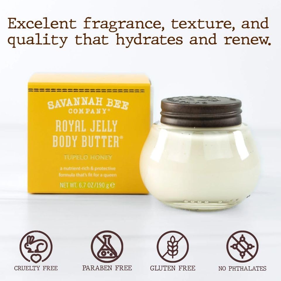 Savannah Bee Company Royal Jelly Body Butter - Ultra Hydrating Moisturizer for Dry, Sensitive Skin | Nourishing Skincare for Daily Use & Nighttime Routine