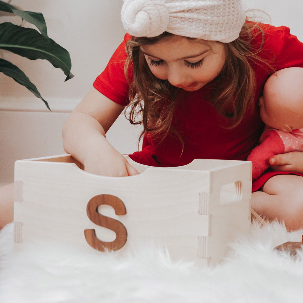 Wooden Toy Storage Crate - Organize Kids' Building Blocks & Playroom Toys - Perfect for Montessori Classrooms & Home Play Areas